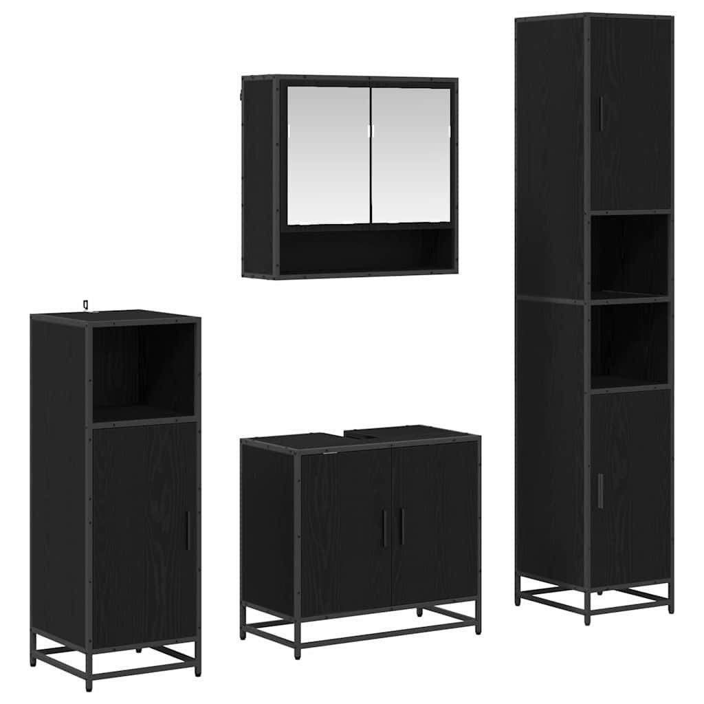Badezimmer-Set Badezimmermöbel-Set 4 pcs Schwarz Eichen-Optik Holzwerkstoff