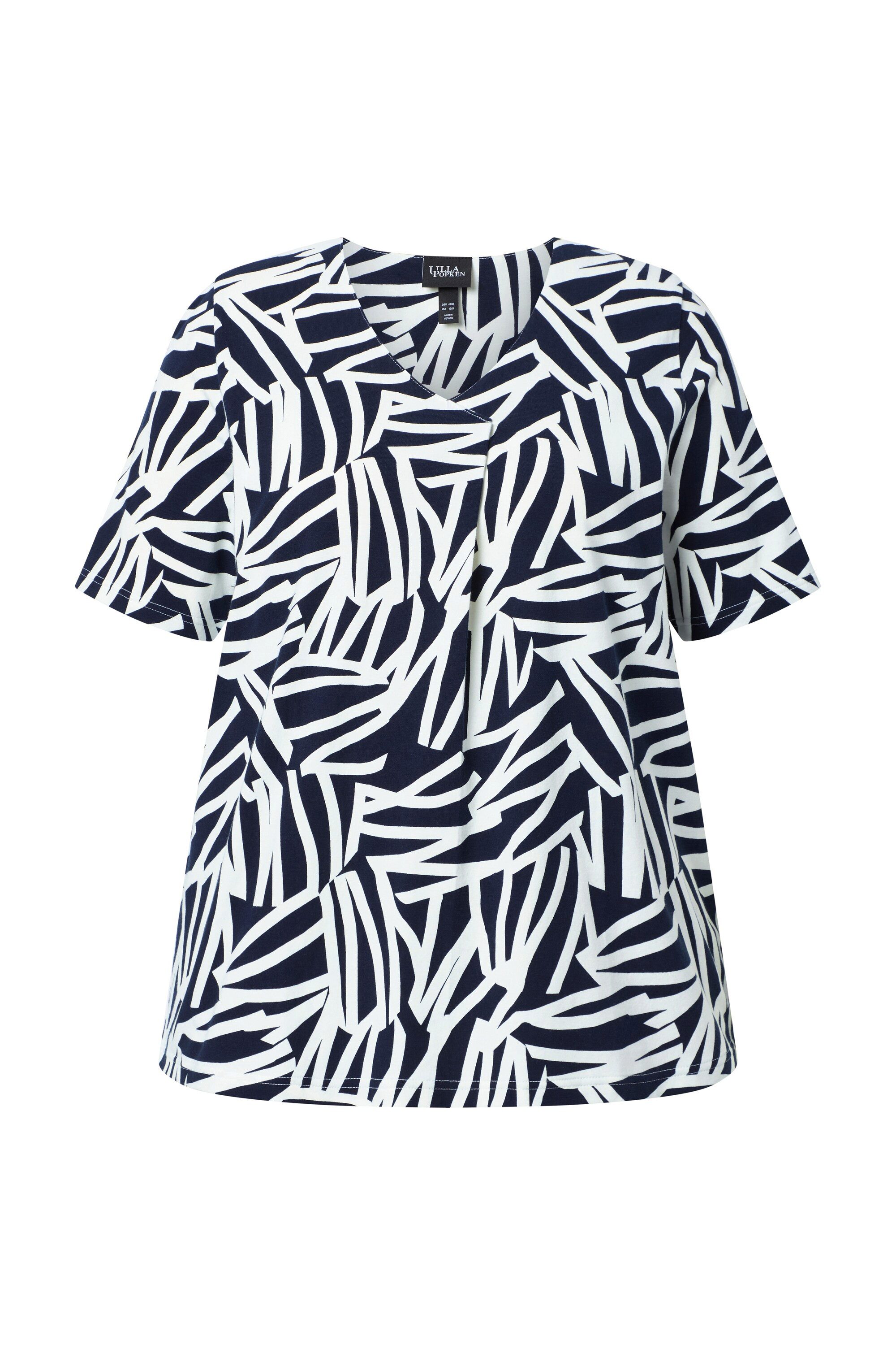 T-Shirt T-Shirt A-Linie Zierfalte V-Ausschnitt Halbarm