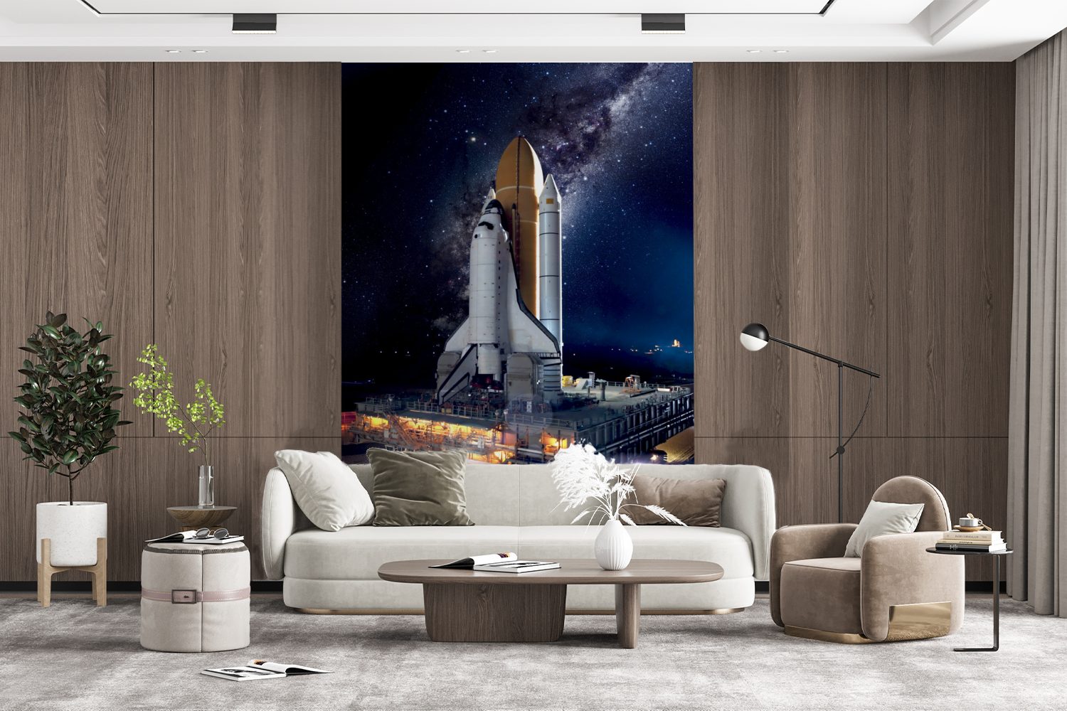 Wohnzimmer, Sterne, Fototapete - St), Weltraum Montagefertig Rakete bedruckt, Matt, Vinyl für Wandtapete - Tapete MuchoWow (3