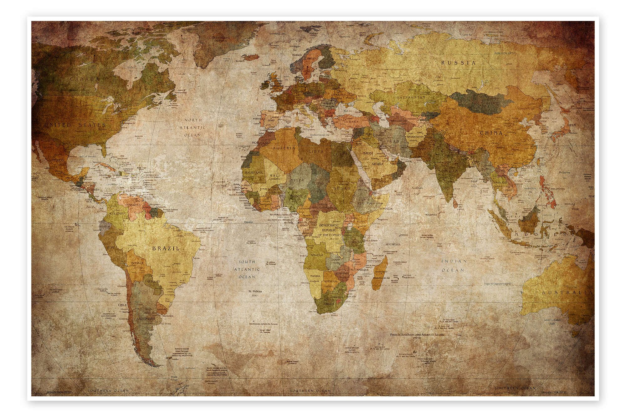 Wandbild Weltkarte Vintage (Englisch)
