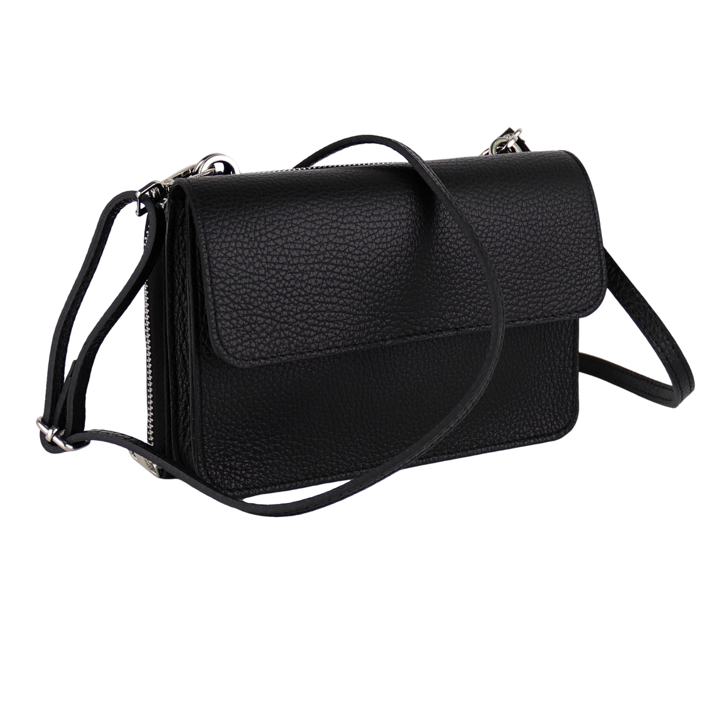 MIRROSI Umhängetasche 2-in-1 Design aus Echtleder, made in Italy (Schultertasche für jeden Anlass (1 Tasche & 1 Gurte), (19x13x6cm), Crossbody Bag), Kombinierte Geldbörse und kleine Tasche