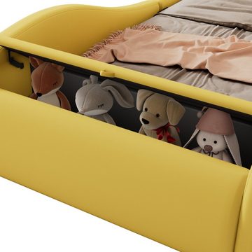 HAUSS SPLOE Kinderbett 90x200 in Form eines Autos mit leuchtenden Rädern und Stauraum Gelb