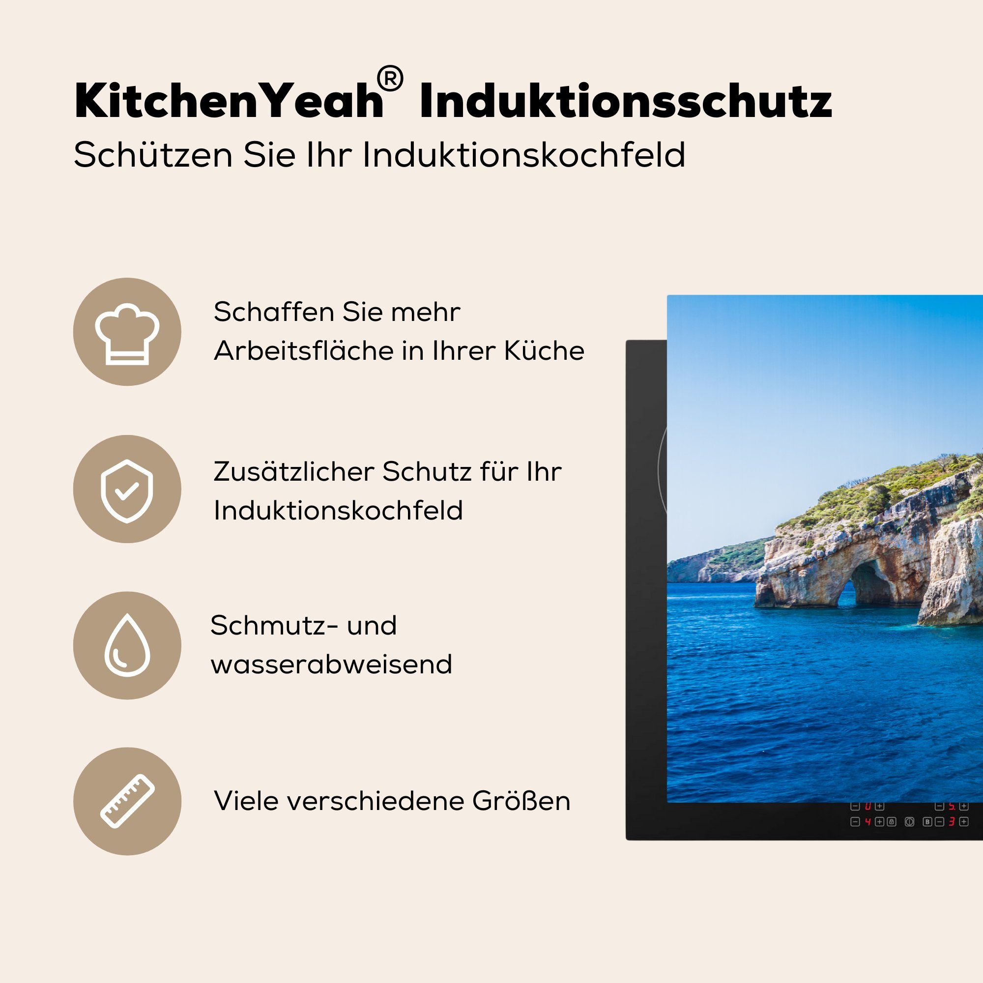 (1 der Küste, MuchoWow Induktionskochfeld 81x52 Ceranfeldabdeckung Herdblende-/Abdeckplatte küche, die cm, für Höhlen tlg), Schutz an Vinyl,