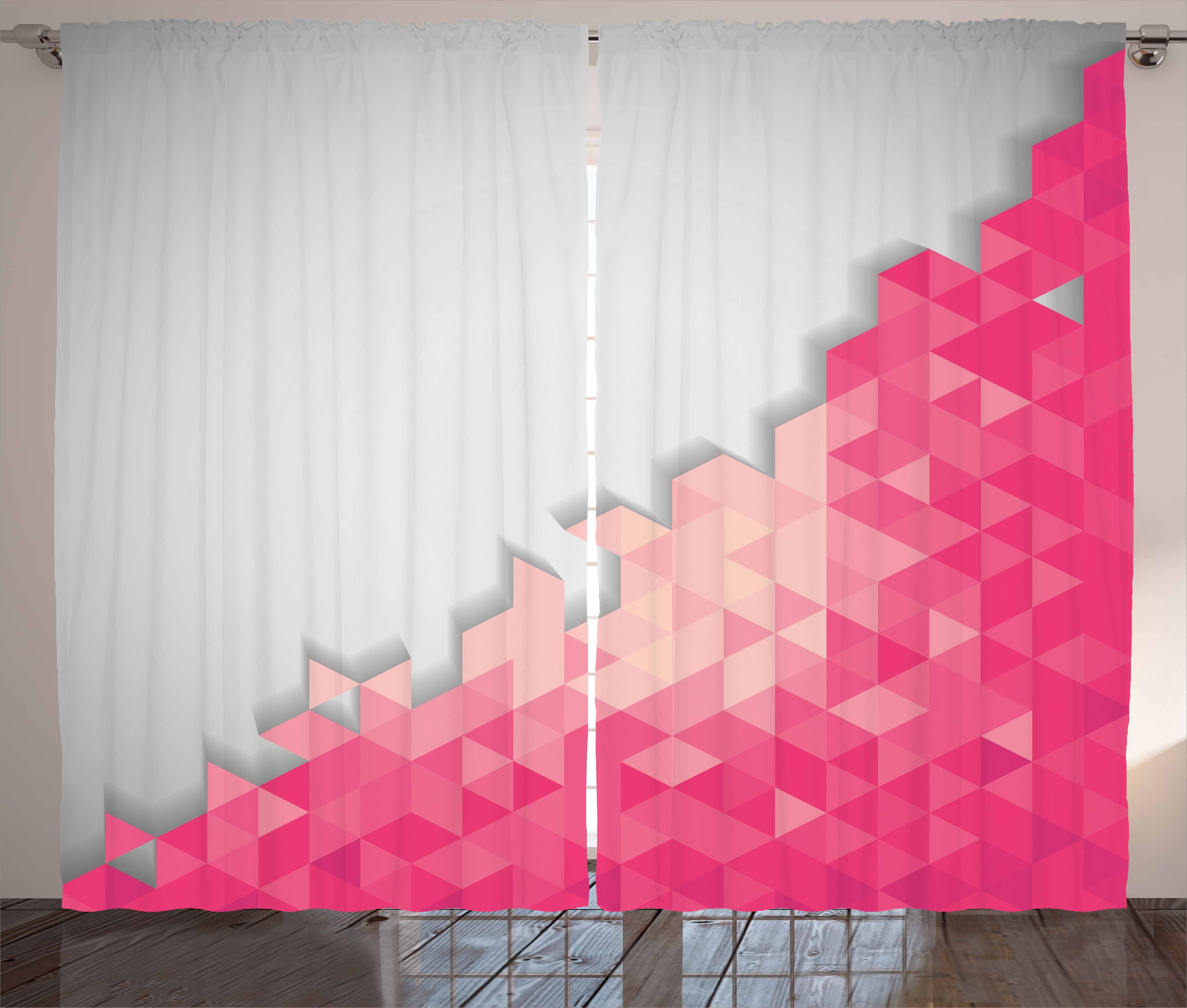 Gardine Schlafzimmer Kräuselband Vorhang mit Schlaufen und Haken, Abakuhaus, Rosa und Grau abstrakte Geometrie