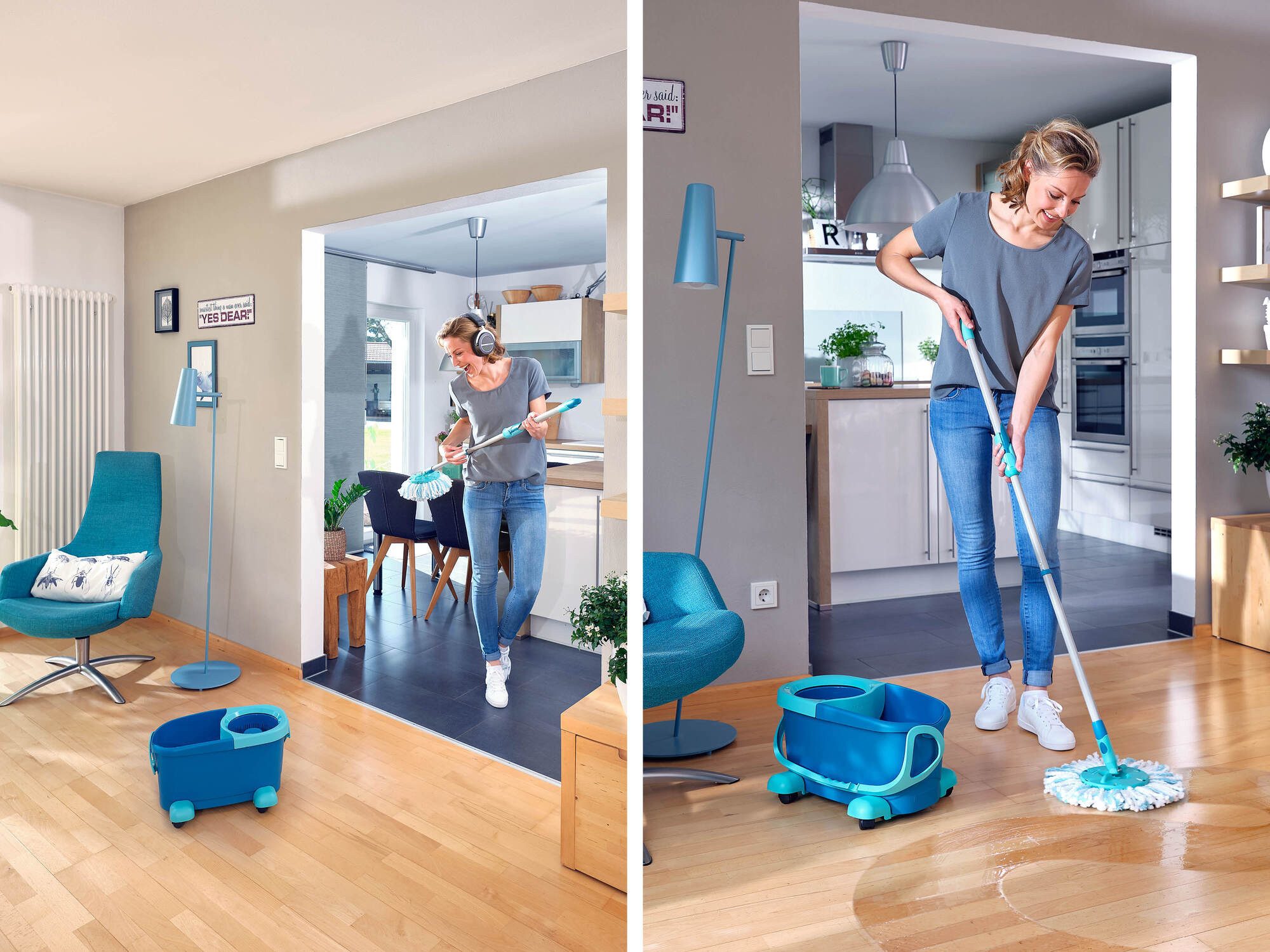 Leifheit Bodenwischer-Set Set CLEAN TWIST Disc Mop Ergo Mobile, (5-St), Drill-Stiel-Mechanik, 360° Kardan-Gelenk, verstellbar (109 - 140 cm) – Bild 4 von 5