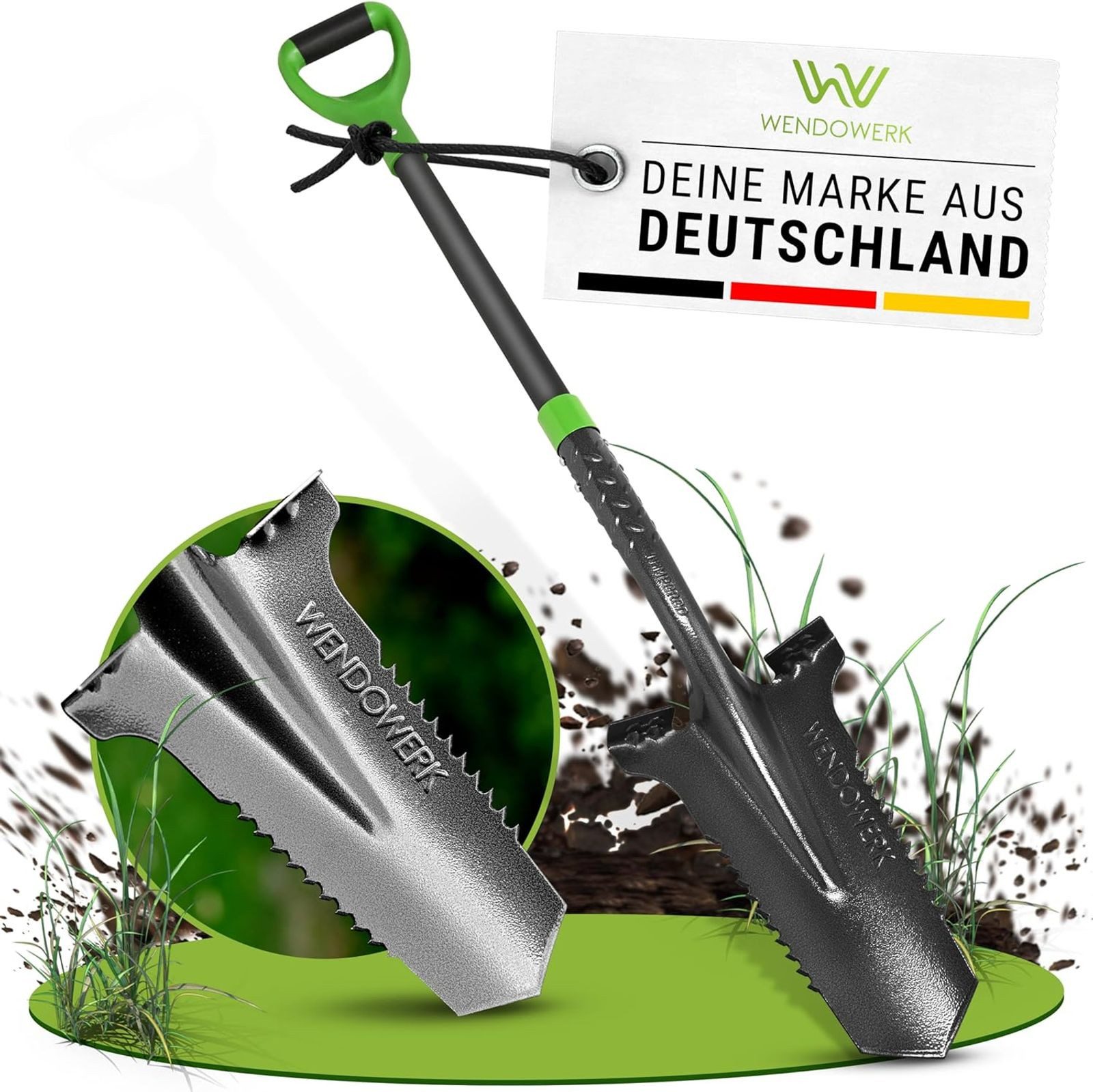 WENDOWERK Spaten Wurzelspaten 115cm Spaten Wurzelsäge breite Trittfläche Gartenspaten