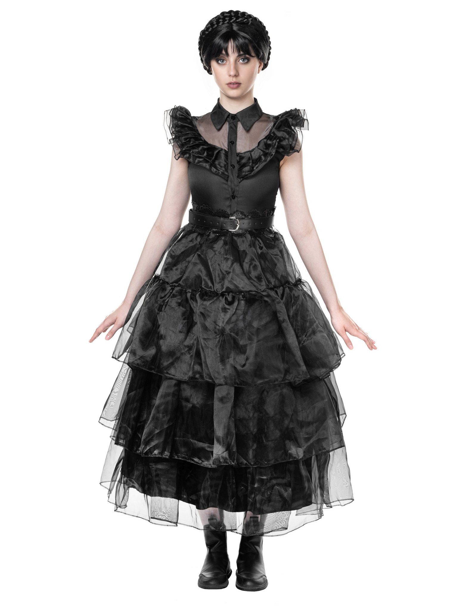 Maskworld Hexen-Kostüm Wednesday Ballkleid Kostüm, Umwerfendes, schwarzes Kleid für faszinierende Tanzeinlagen bei Schul
