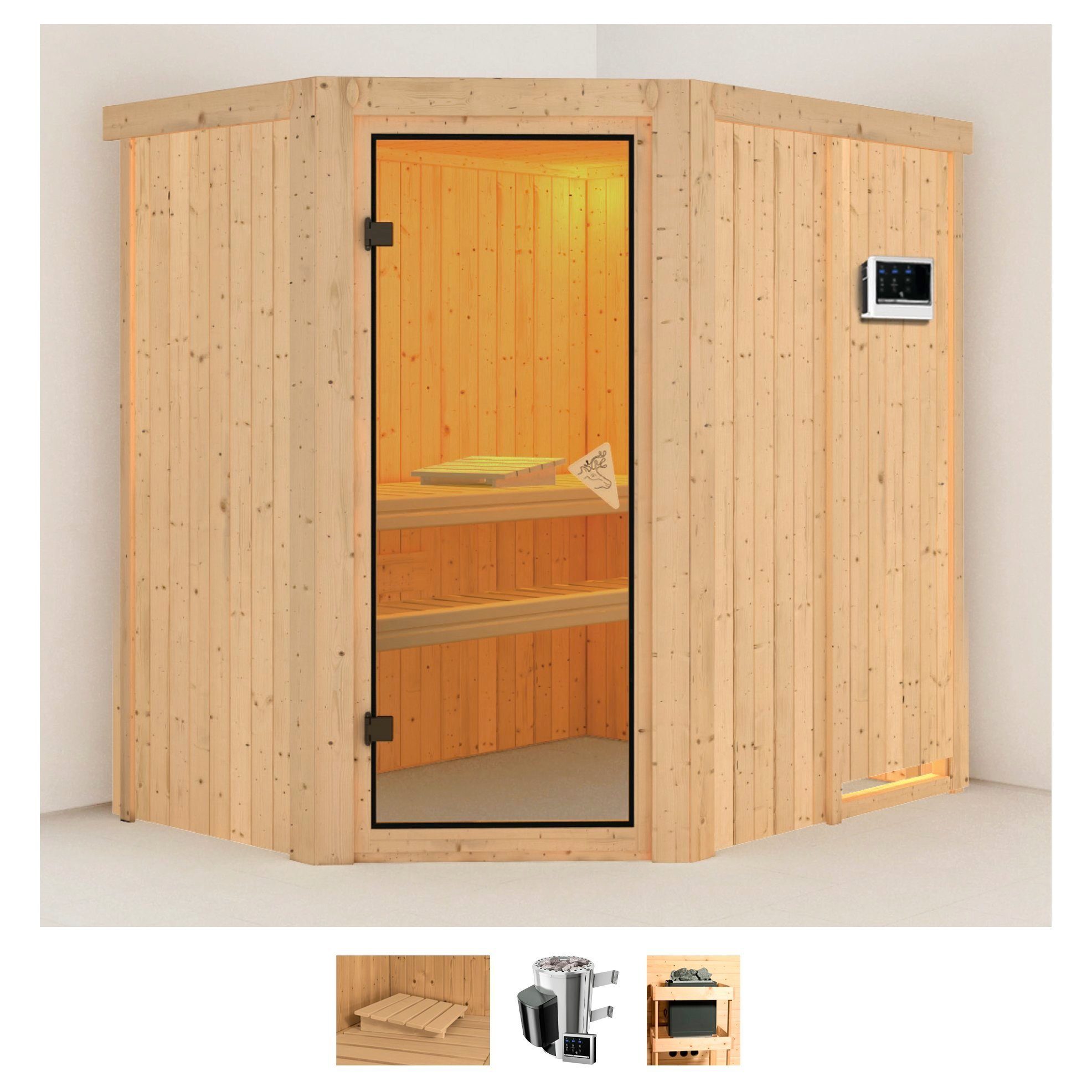 Karibu Sauna Swantje, BxTxH: 151 x 196 x 198 cm, 68 mm, (Set) Ofen 3,6 kW externe Strg.easy