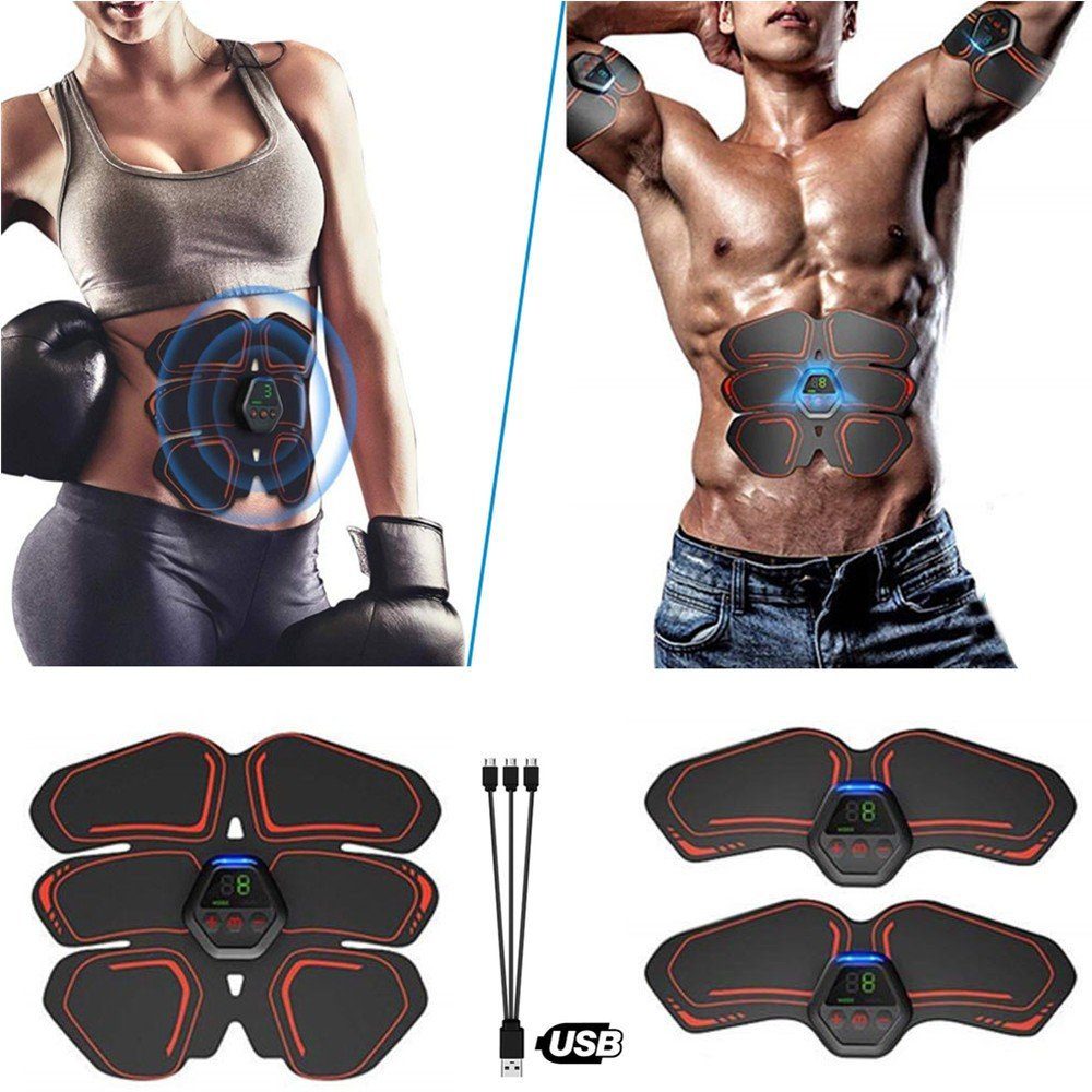 XDeer Bauchtrainer EMS Trainingsgerät,Muskelstimulator Smart Fitness-Gerät, 10 Modi 20 Intensitäten,LCD Bildschirm zum ABS/Bauch/Arm/Bein Rot