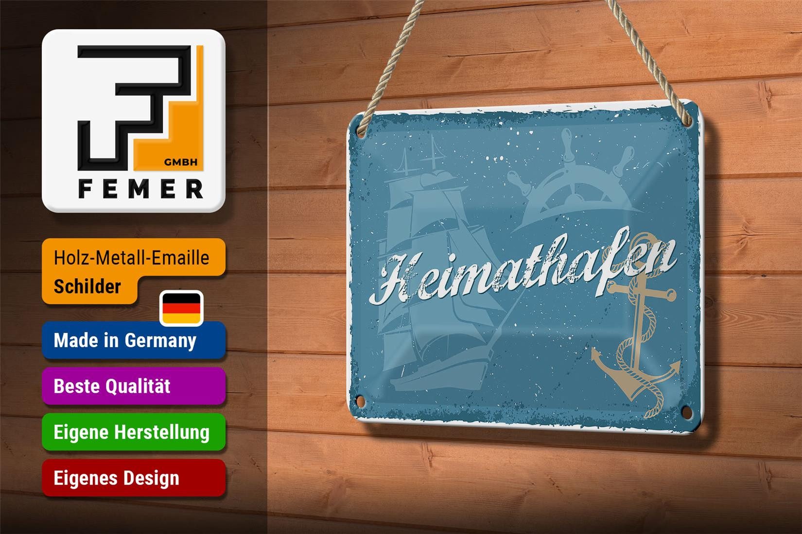 Femer GmbH Metallschild Spruch 18x12cm Heimathafen Anker, (1 St), gewölbte Oberfläche, abgerundete Ecken, umgeschlagene Kanten