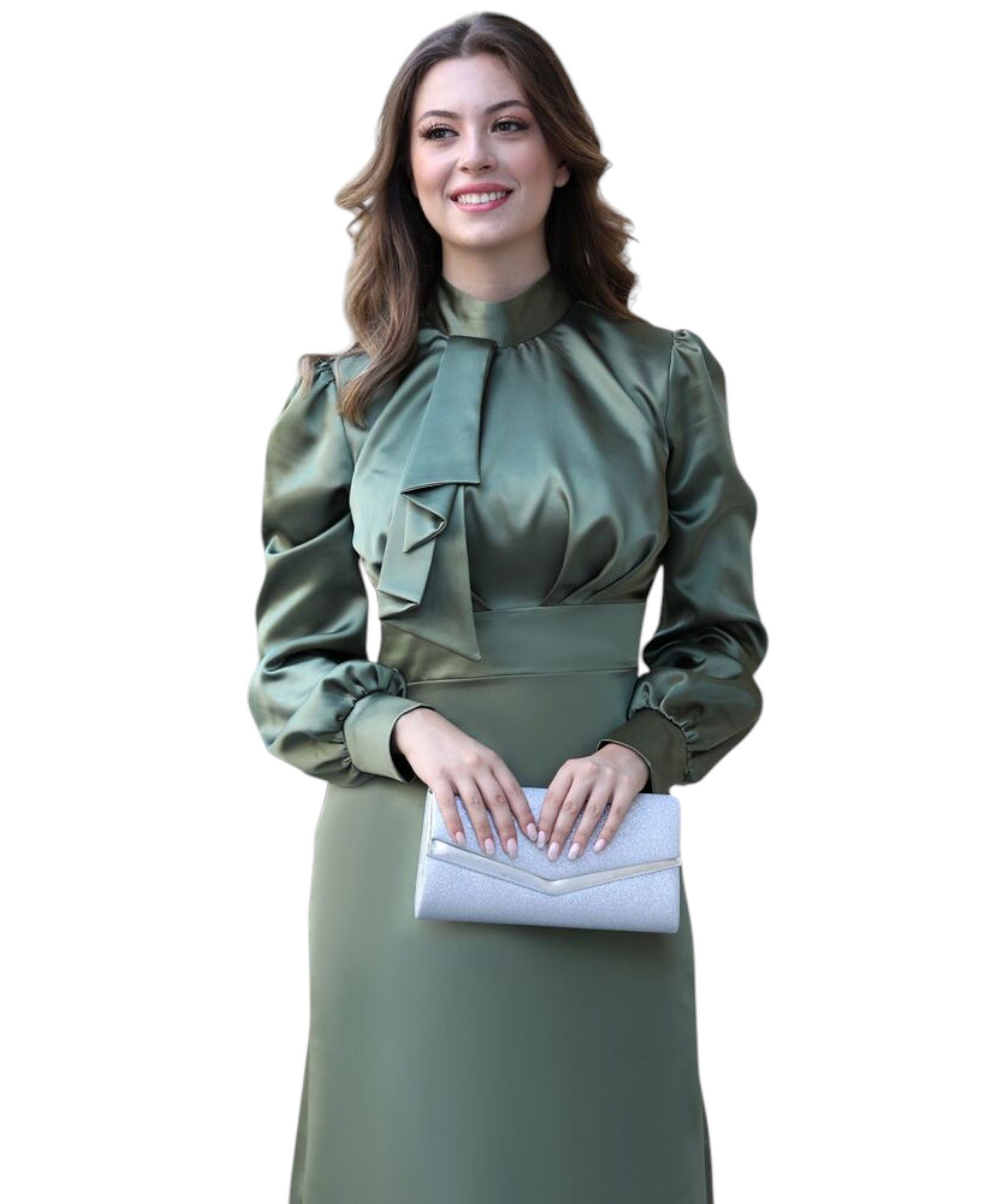 fashionshowcase Abendkleid Elegantes langärmliges Damen Maxikleid aus Satin günstig online kaufen