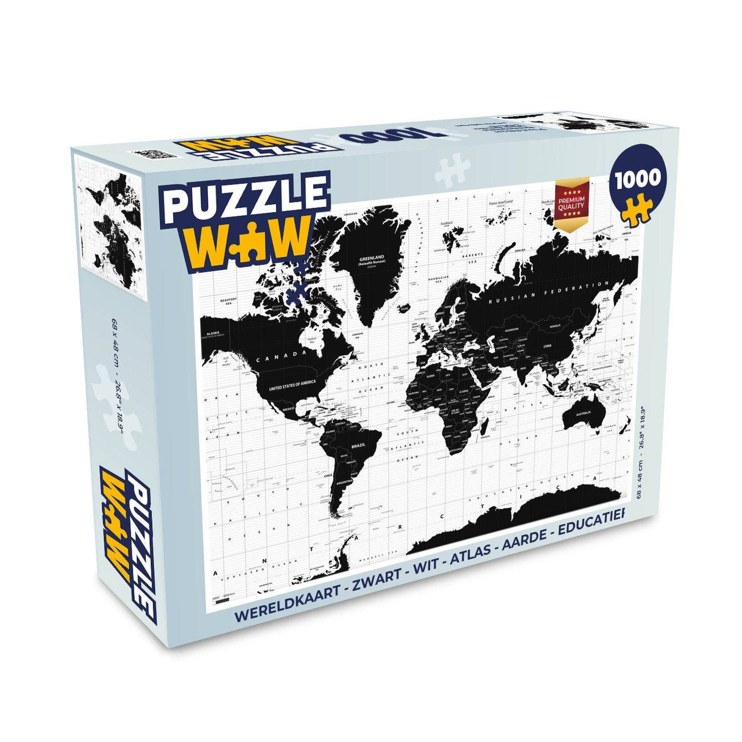 Puzzle Weltkarte - Schwarz - Weiß - Atlas - Erde - Bildung