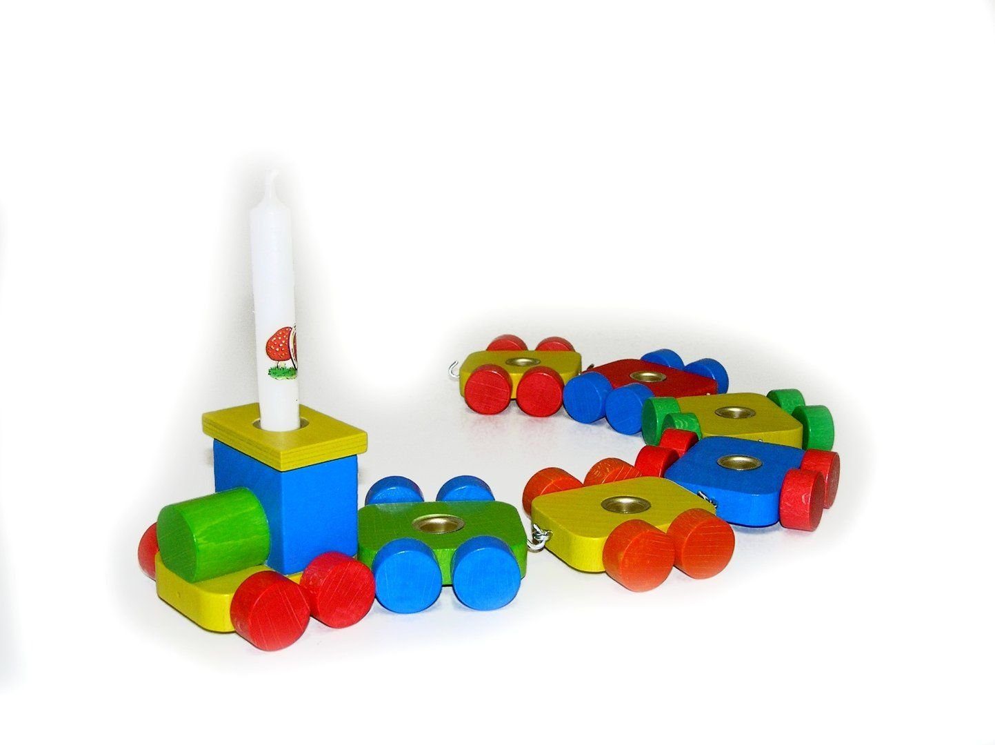 HESS SPIELZEUG Lernspielzeug Holzspielzeug Geburtstagszug mit 6 Anhänger BxLxH 400x70x55mm NEU
