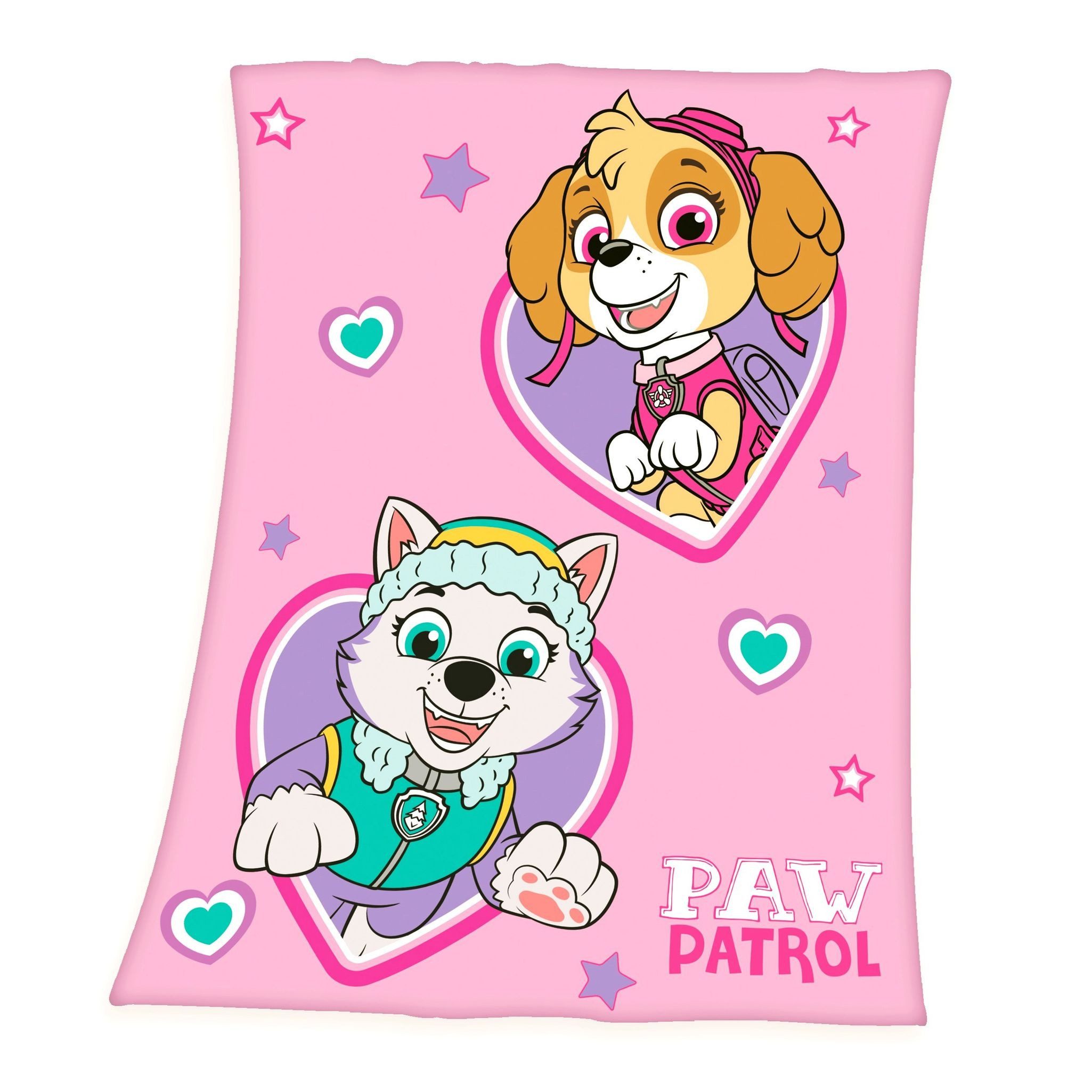 Kinderdecke 130x170cm Paw Patrol Rosa hochwertig bedruckt, Herding, Bequeme Fleecedecke mit tollem Paw Patrol-Motiv in Rosa