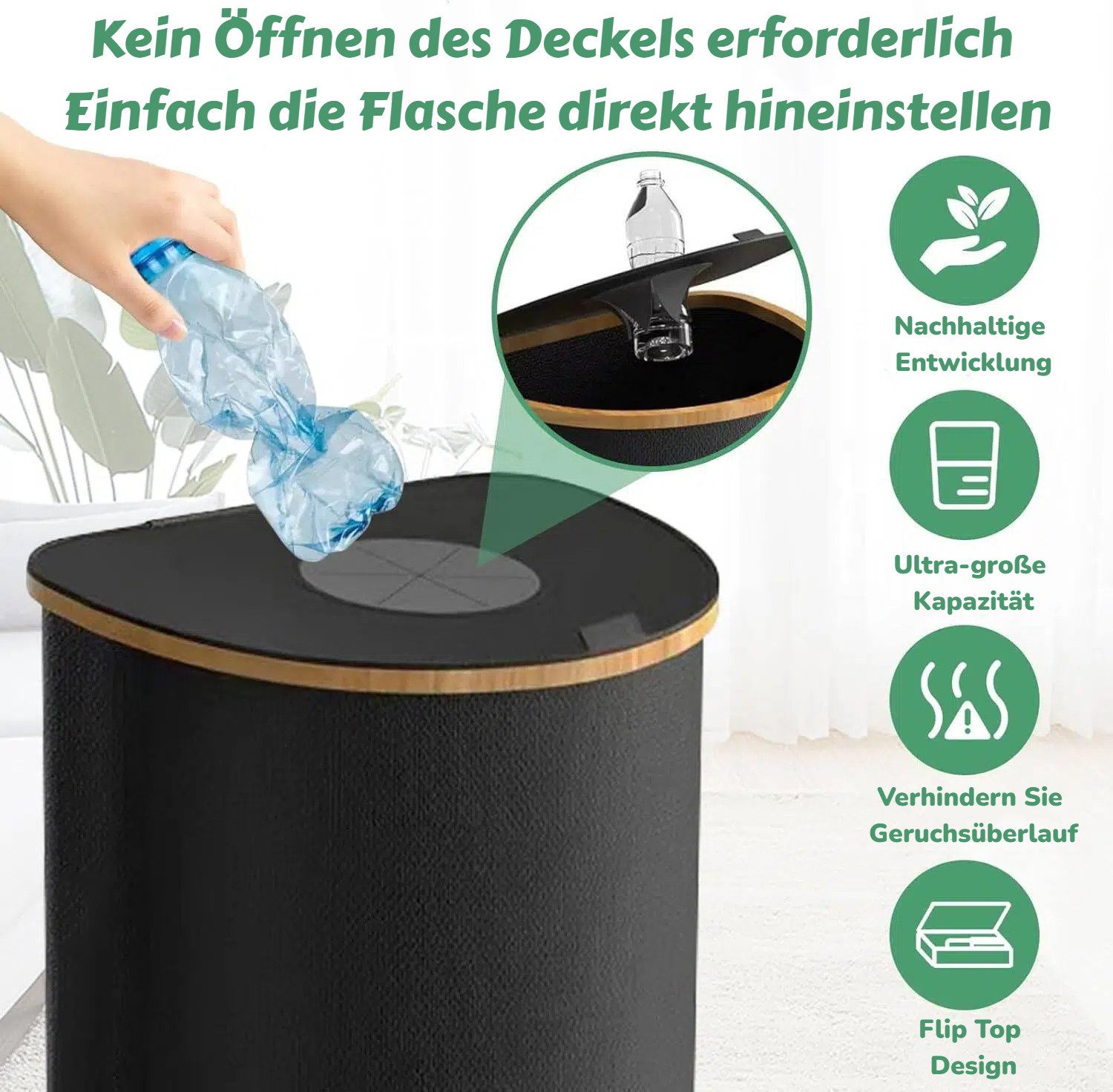 BlingBin Flaschensammler Pfandflaschen Sammelbehälter,Flaschenkorb Mit Abnehmbaren Tragetaschen (1er Set, 1 St., Produktabmessungen: 43 × 33 × 75 cm, Fassungsvermögen: 100 L), Pfandflaschen Behälter Mit Deckel und Loch, Flaschensammler Leergut