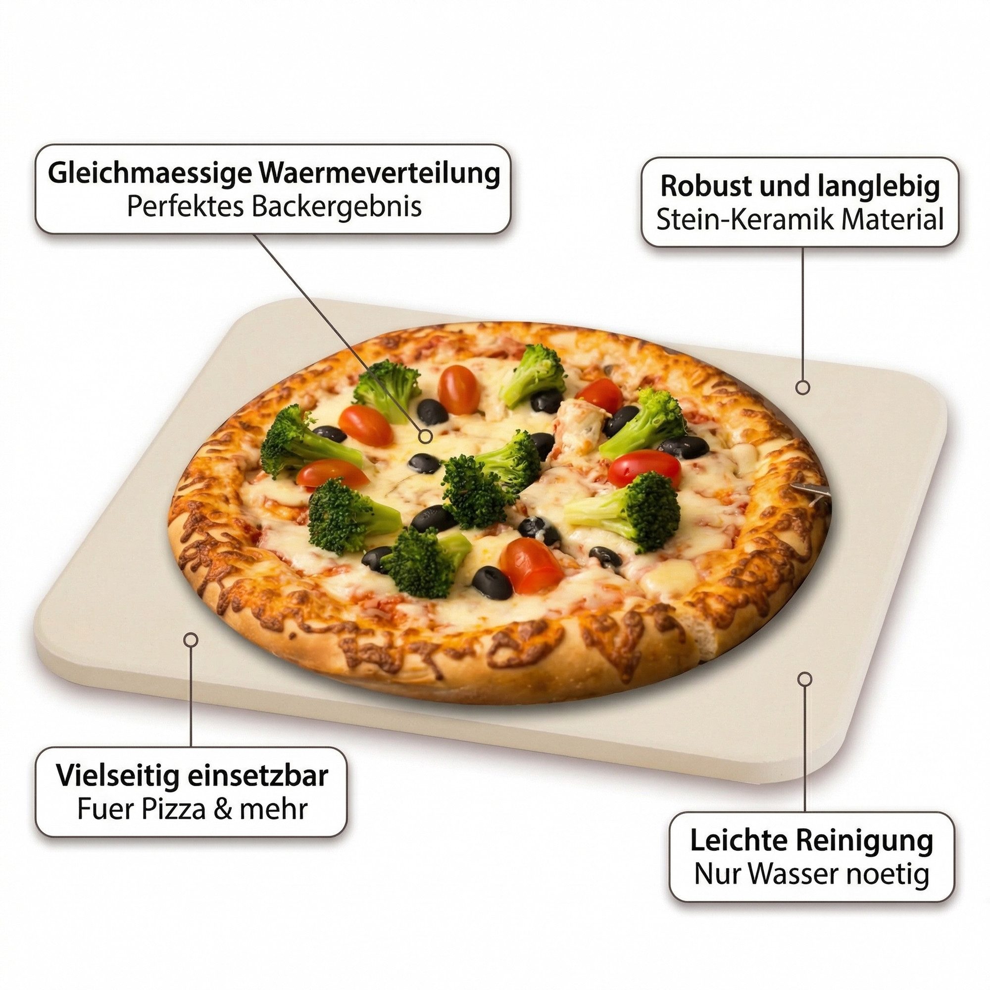 Mucola Pizzastein Pizzastein Brotbackstein Steinofen Cordierit 30x38 CM Beige Gasgrill, Cordierit, (Stück, 1-St., Premium-Pizzastein), Geruchlos, nicht verforme – Bild 5 von 5