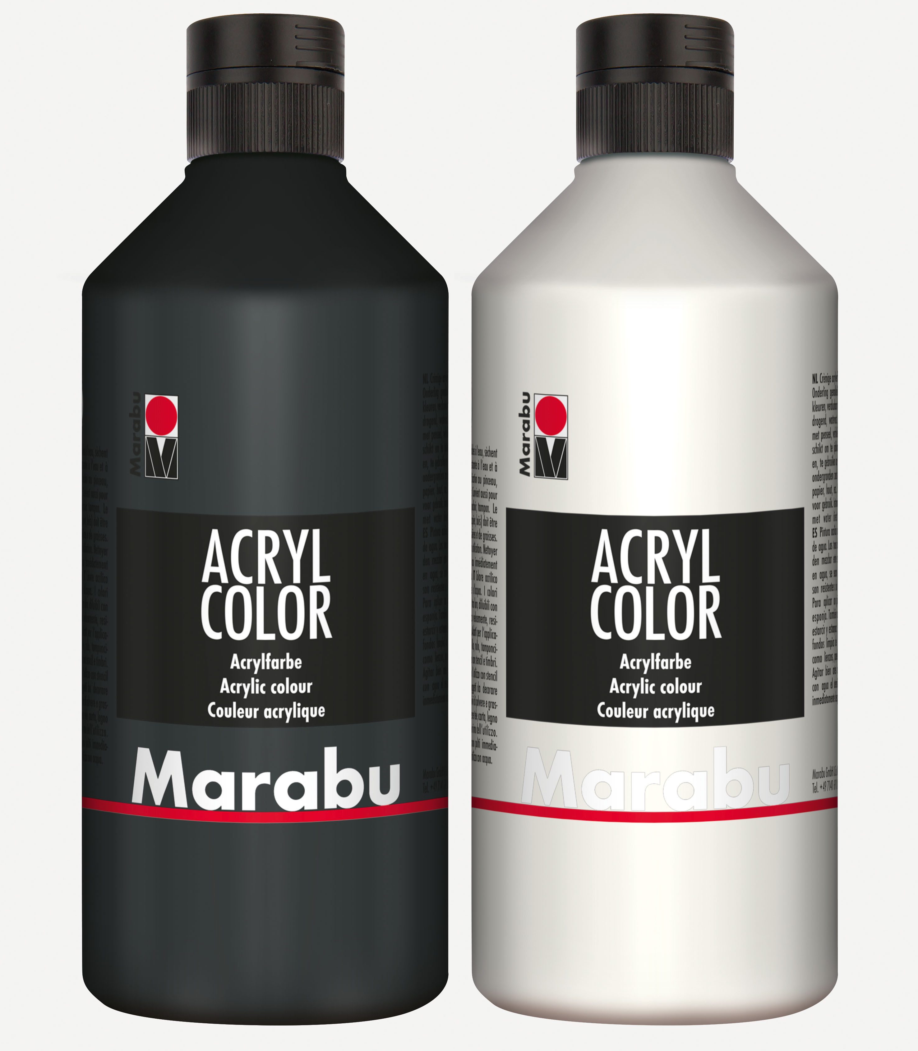 Marabu Acrylfarbe 2x Marabu Acrylfarbe Acryl Color je 500ml Flasche, 1x weiß 070 und 1x