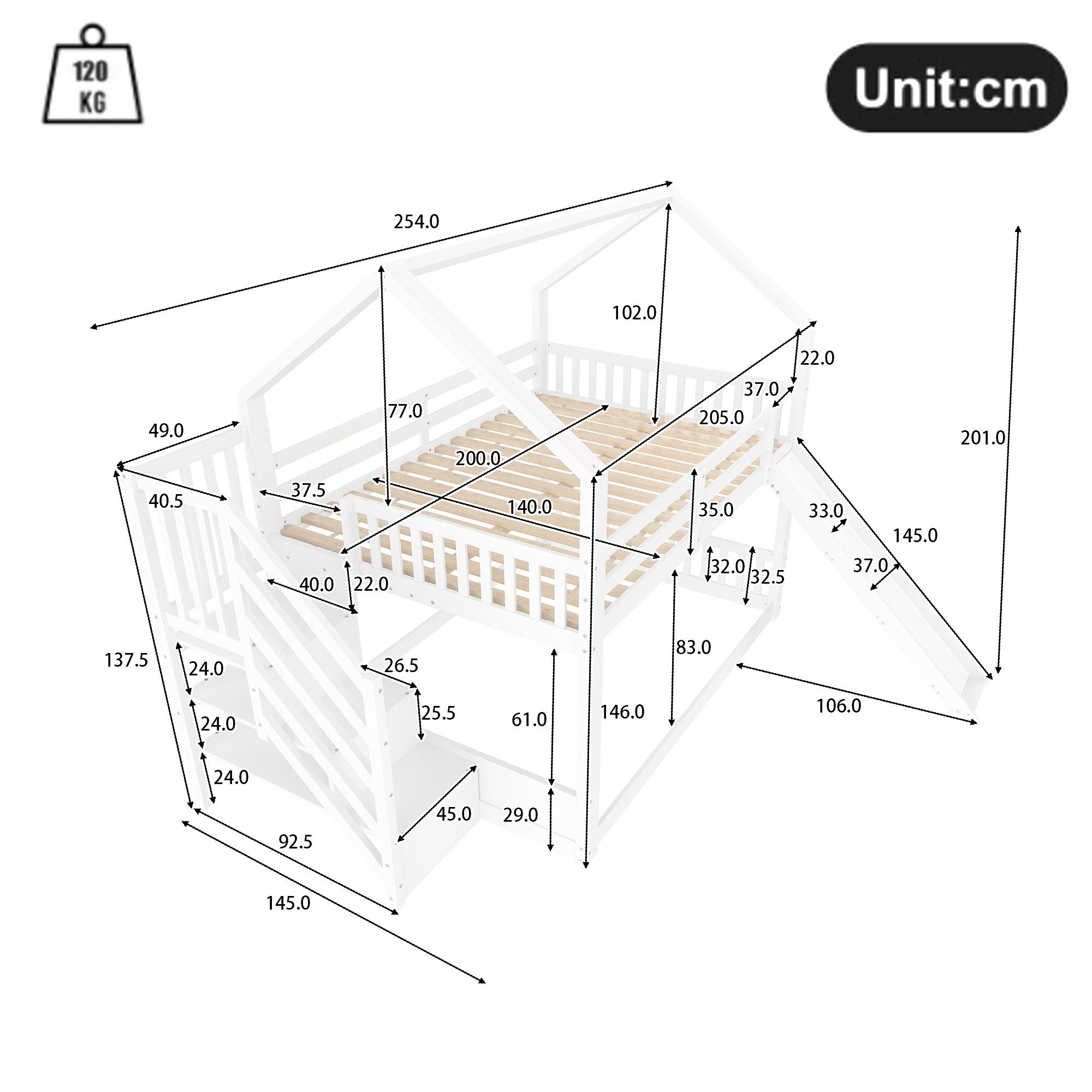 Flieks Etagenbett, Kinderbett mit Treppe & Rutsche & oberem Lattenrost 140x günstig online kaufen