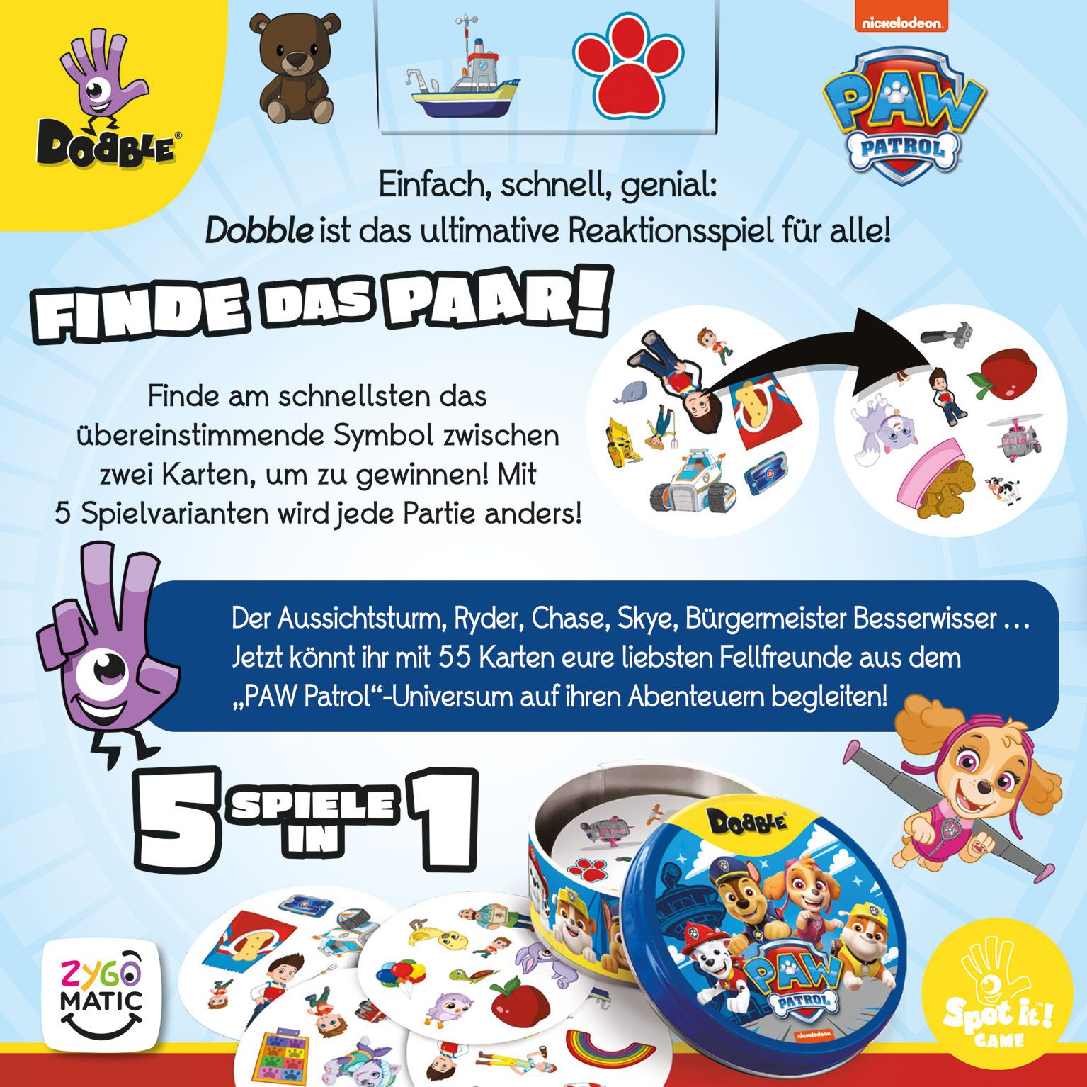 Asmodee Spiel Dobble Paw Patrol, Reaktionsspiel