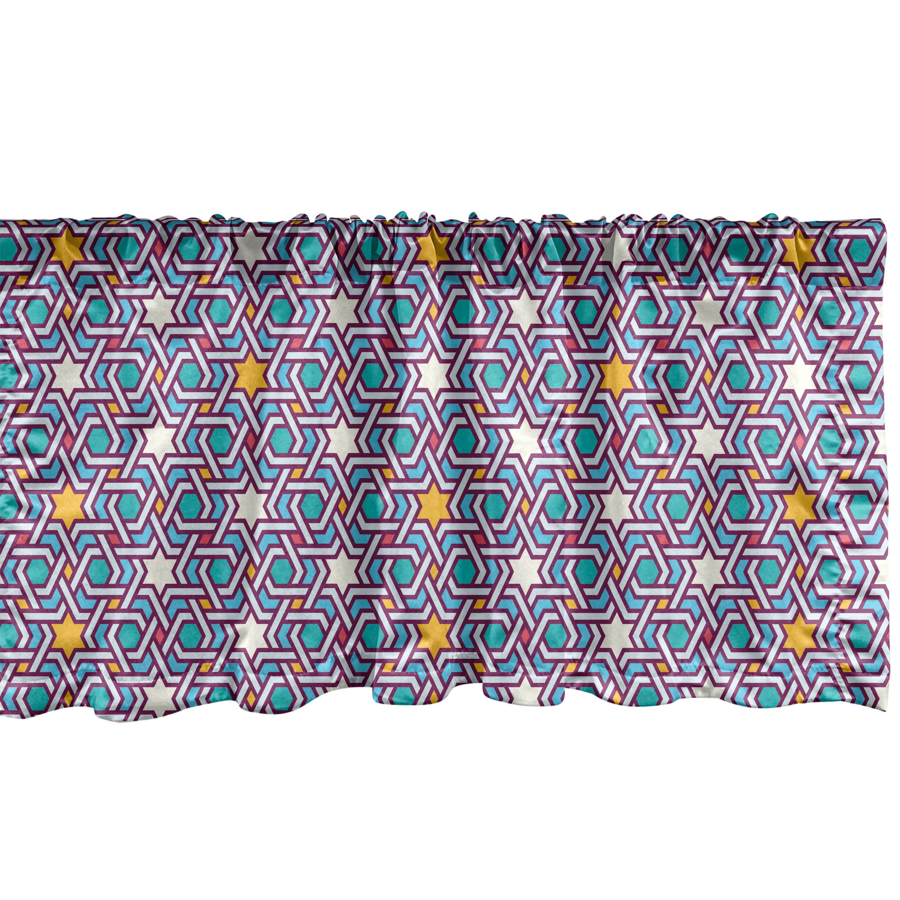 Scheibengardine Vorhang Volant für Küche Schlafzimmer Dekor mit Stangentasche, Abakuhaus, Microfaser, Bunt Geometrische Linien Sterne