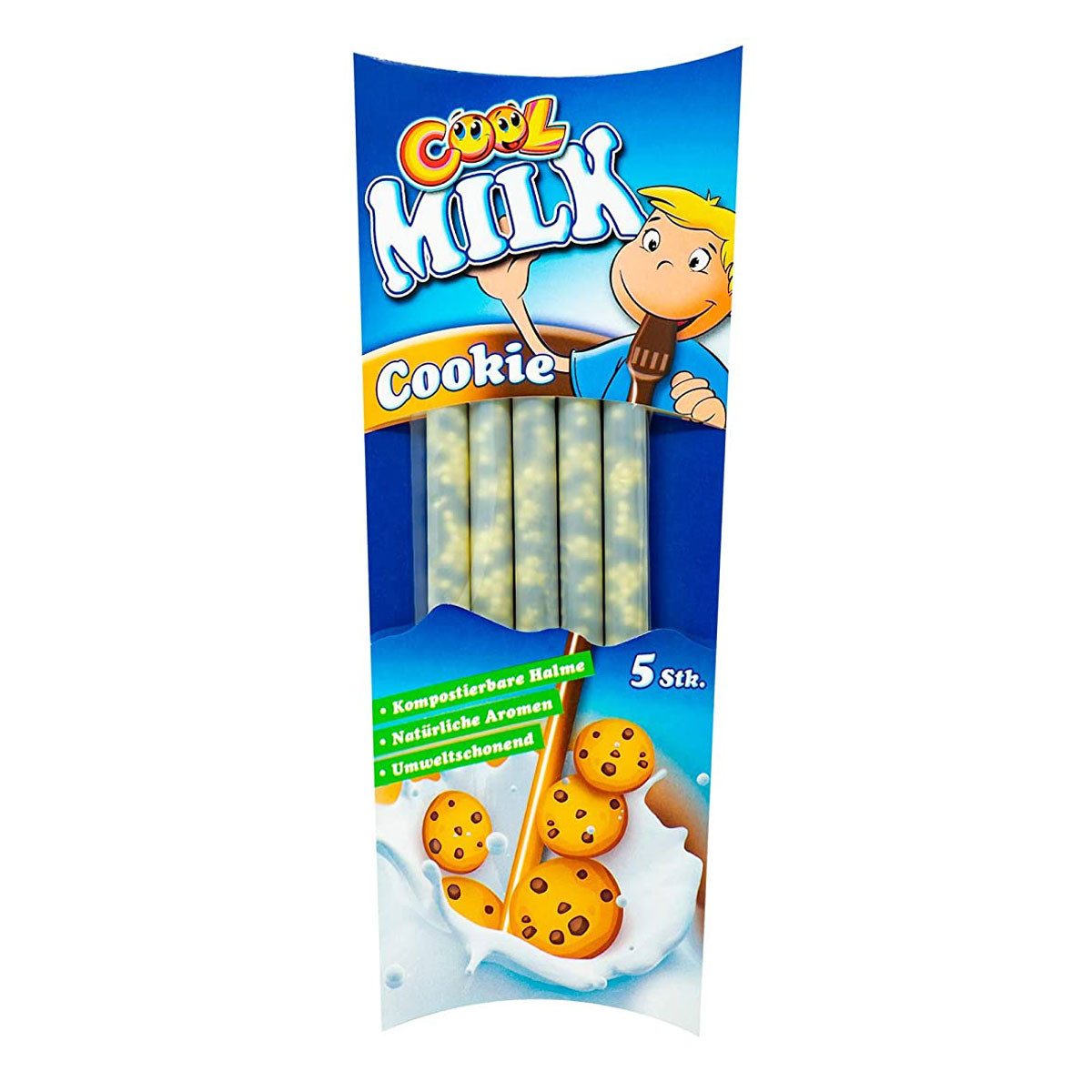 COOL Süßigkeit, Cool Milk Trinkhalm mit Granulat und Cookies Geschmack 5er 30g