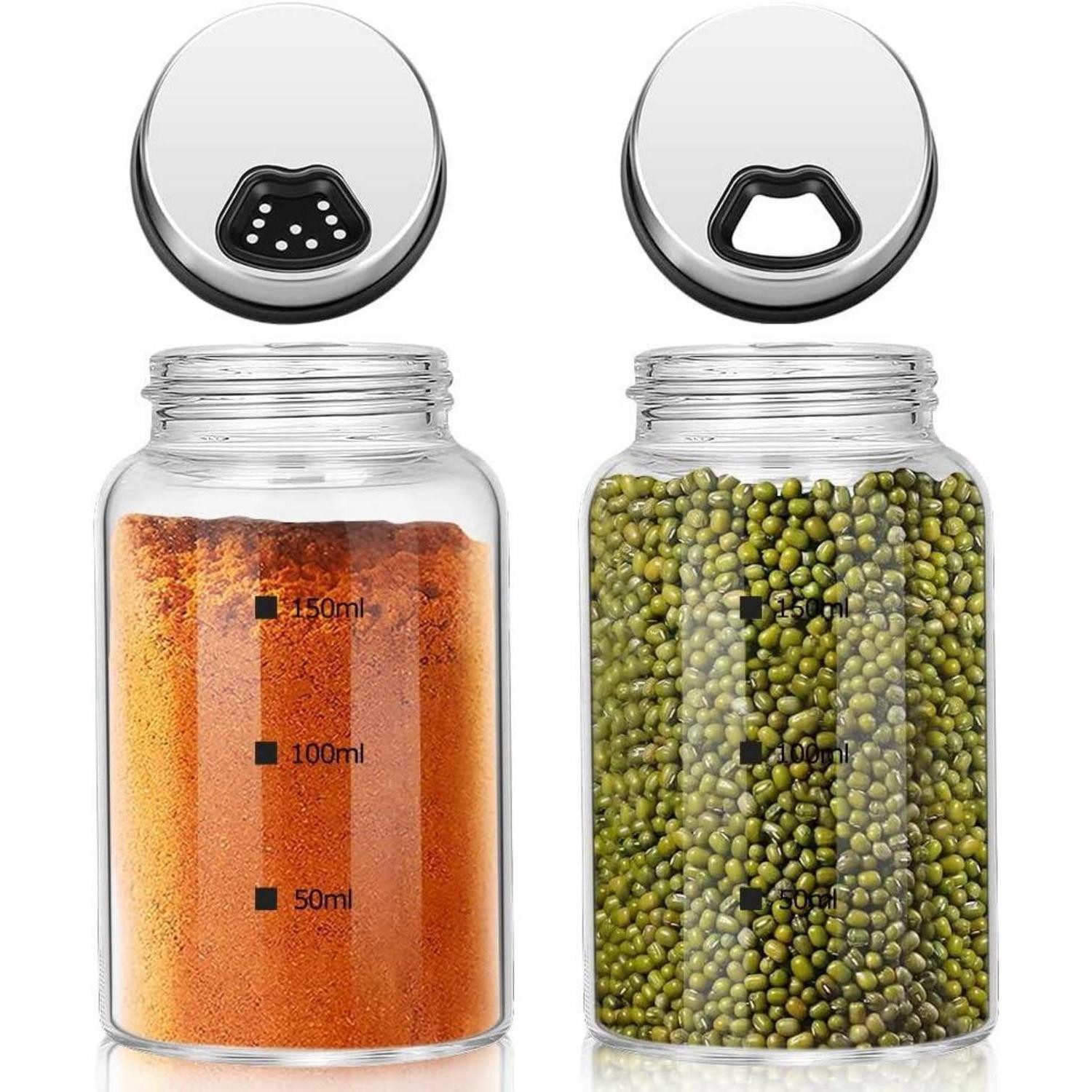 LuxusKollektion Salz- / Pfefferstreuer 2er Set Gewürzgläser Borosilikatglas Drehdeckel 150ml 4-Loch Design