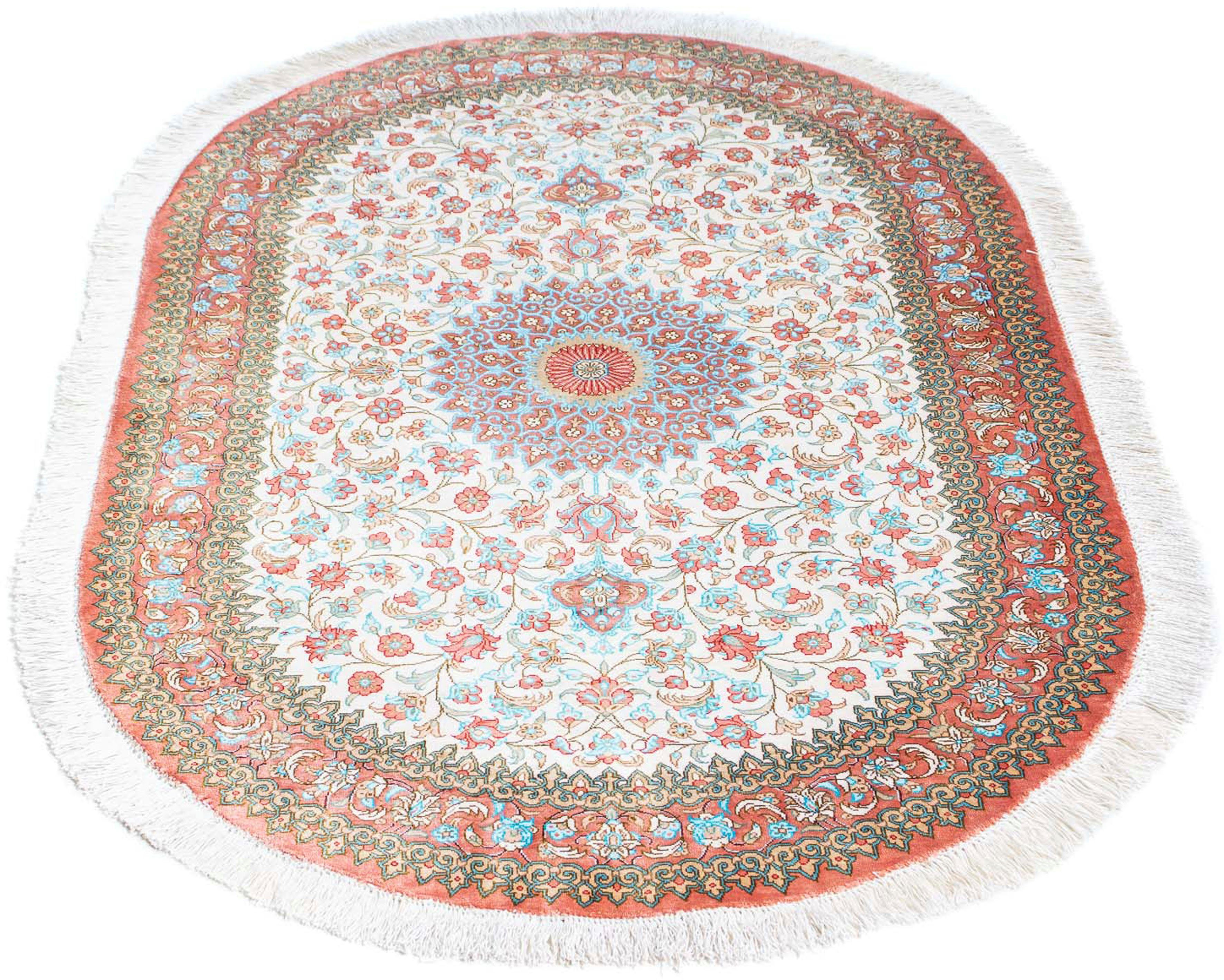 Orientteppich Perser - Ghom oval - 120 x 76 cm - beige, morgenland, oval, Höhe: 10 mm, Wohnzimmer, Handgeknüpft, Einzelstück mit Zertifikat