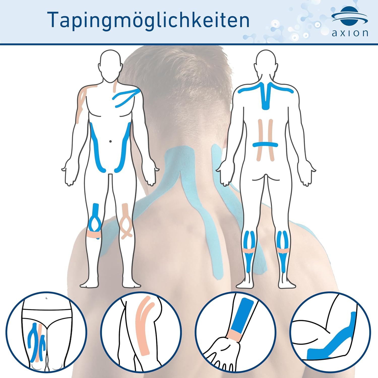 Axion Kinesiologie-Tape Kinesio-Tape - Wasserfestes Tape, verschiedene Farben, je 500 x 5 cm (Set, 2-St) MEDIZINPRODUKT, Sporttape Bandage