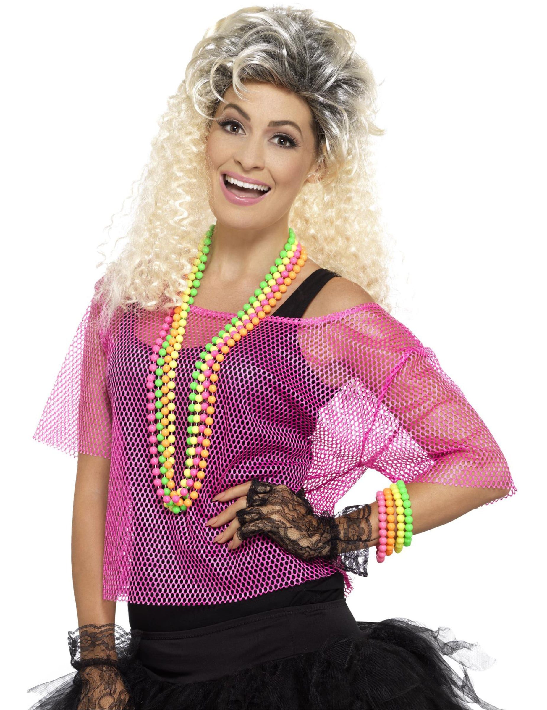 Rubies Niederlande b.v. Kostüm 80er-Netzshirt für Damen neonpink