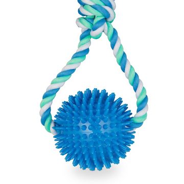 relaxdays Tierball Hundespielzeug Ball mit Seil 3er Set, Polyester