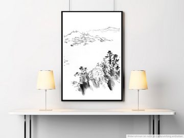 Sinus Art Poster 60x90cm Poster Bild  Landschaft im Stil traditionell chinesischer Tintenzeichnung
