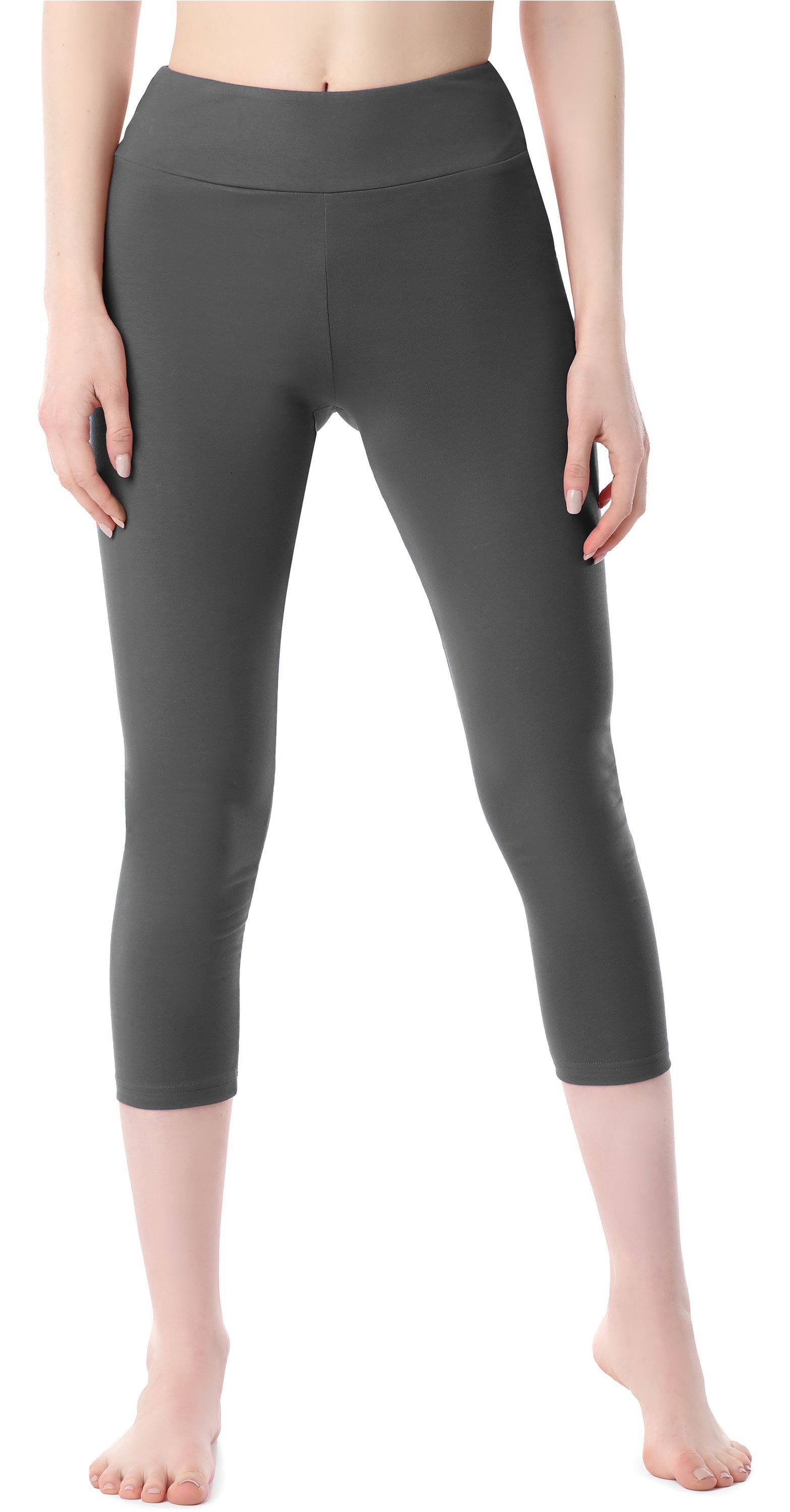 MS10-430 Damen Style Bund 3/4 Grau elastischer Leggings aus (1-tlg) Merry Baumwolle Capri Leggings