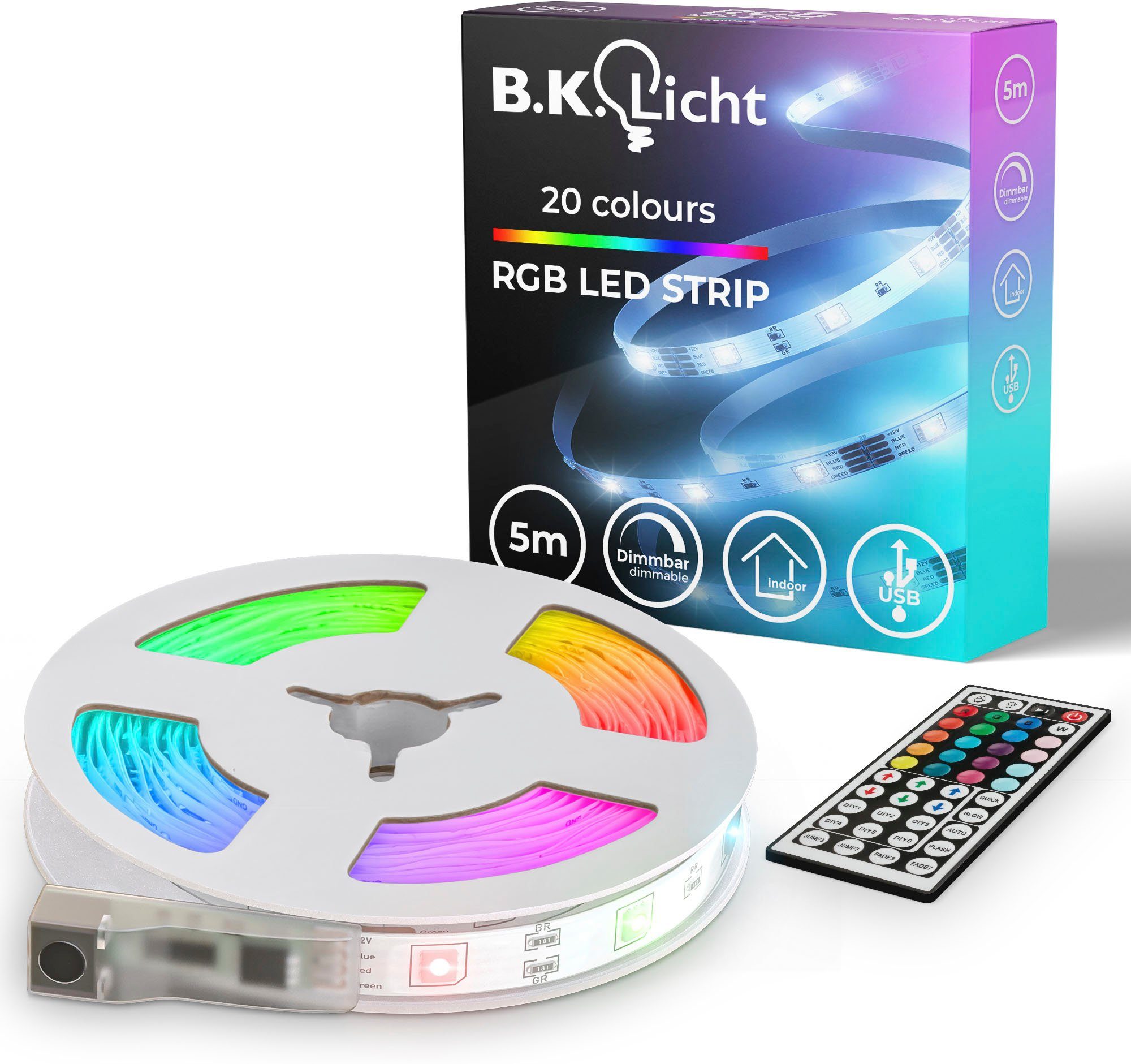 B.K.Licht LED-Streifen USB mit Lichtleiste, Fernbedienung, 150-flammig, selbstklebend Strip, LED