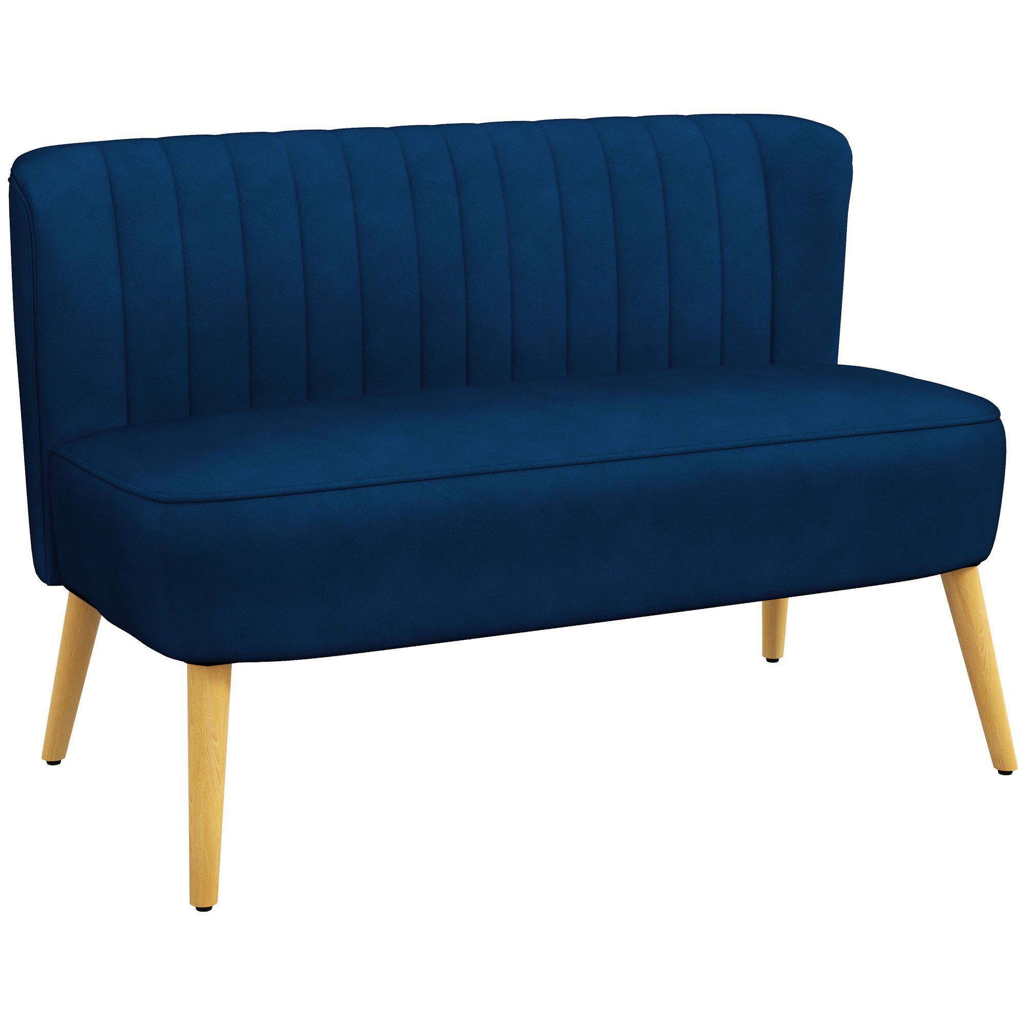 HOMCOM 2-Sitzer Zweisitzer, Loveseat 1 Leinenoptik, Blau mit Doppelsofa Holzbeine, mit Teile | Himmelblau