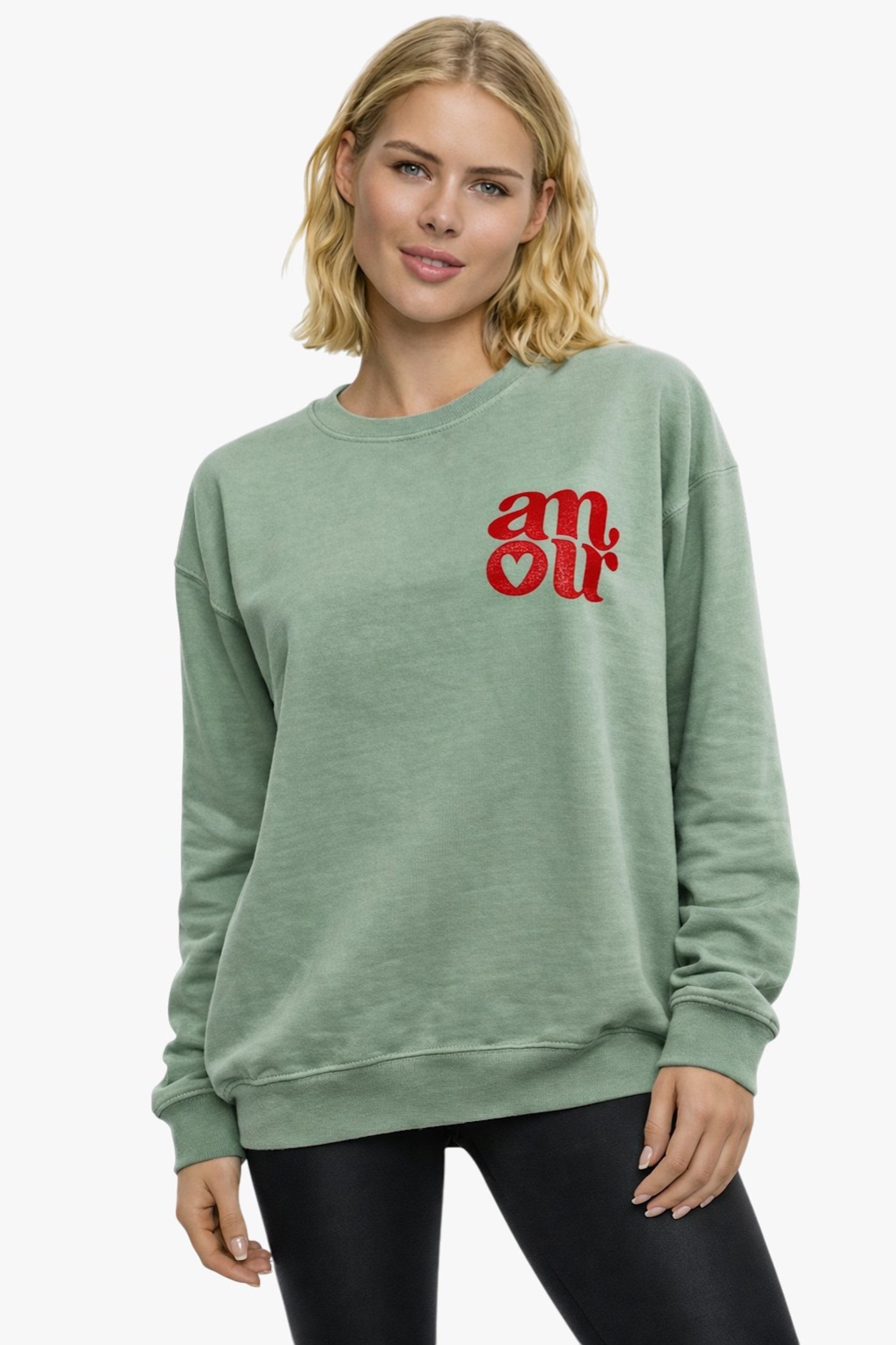 Worldclassca Sweatshirt Worldclassca Oversized Sweatshirt MORE AMORE Print Langarm Pullover Neue Kollektion - Stilvolle und gemütliche Casual Mode für Damen
