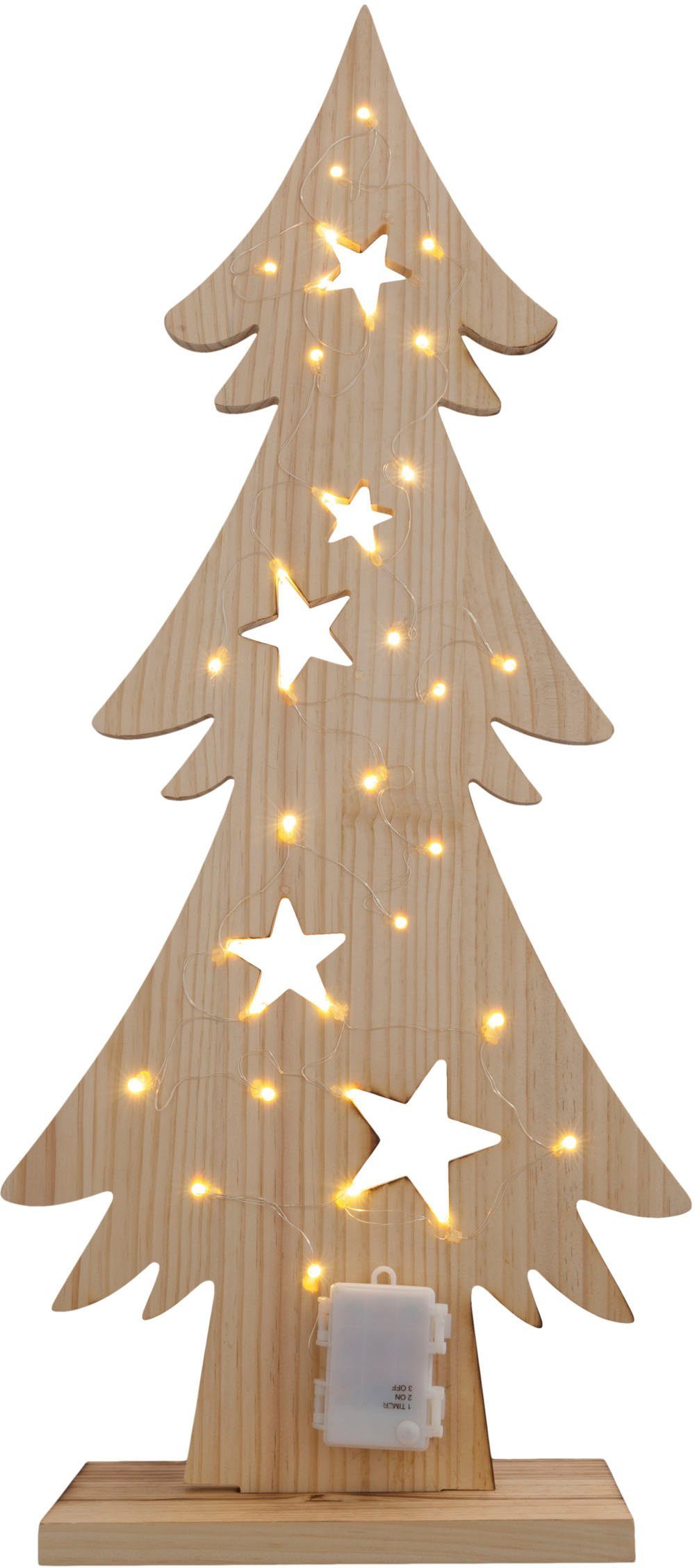 integriert, Holz, fest 80 ca. näve LED Holz-Stehleuchte, Batteriebetrieben Baum Höhe LED Timerfunktion, aus Weihnachtsdeko Tannenbaum, Warmweiß, cm,