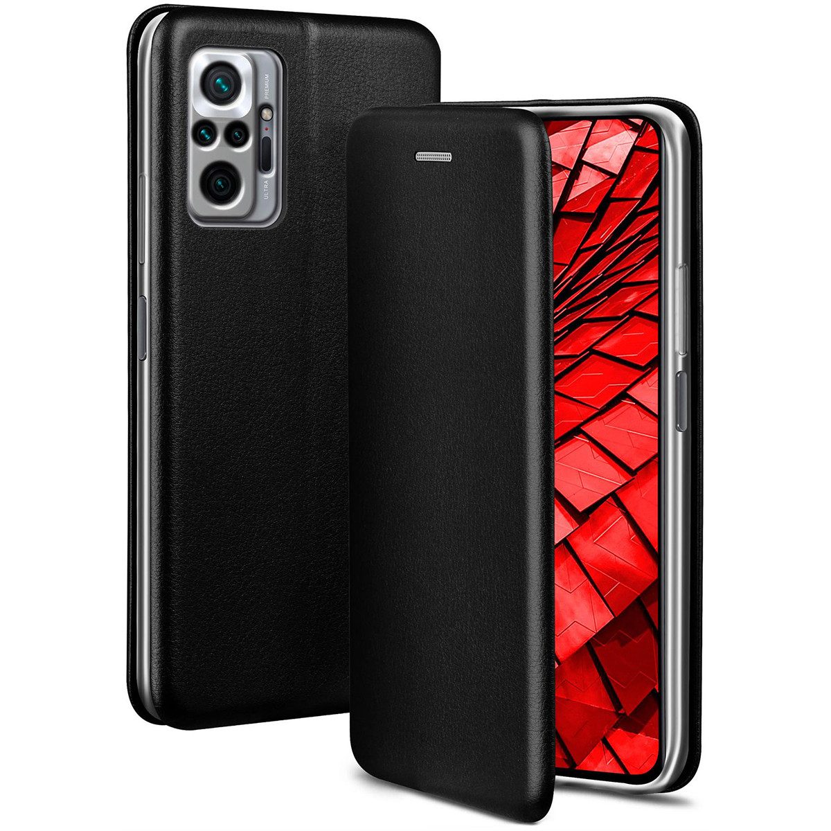 ONEFLOW Handyhülle für Redmi Note 10 Pro Premium Hülle Business Cover Schwarz 6,67 Zoll, 360 Grad Schutzhülle Flip Case Etui Klapphülle Dünn Leder Handy Tasche