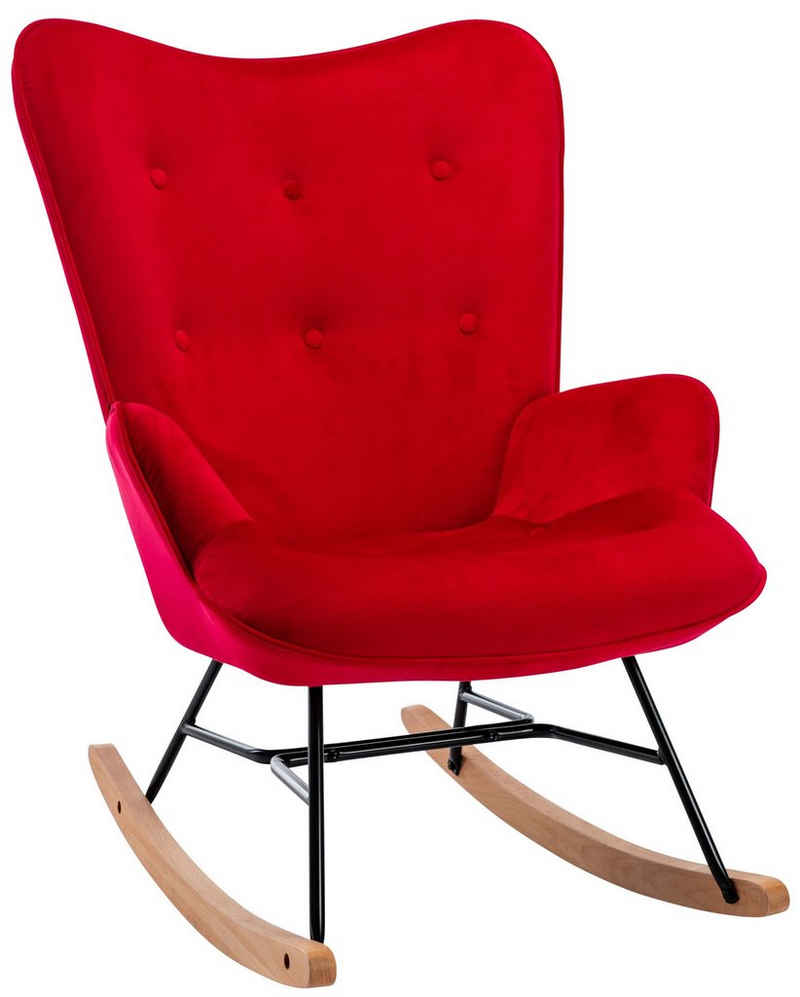 TPFLiving Schaukelstuhl Sanna mit hochwertig gepolsterter Sitzfläche (Schwingstuhl - Relaxstuhl - Relaxsessel - Lehnstuhl), Gestell: Buchenholz/Metall Natura/schwarz - Sitzfläche: Samt rot