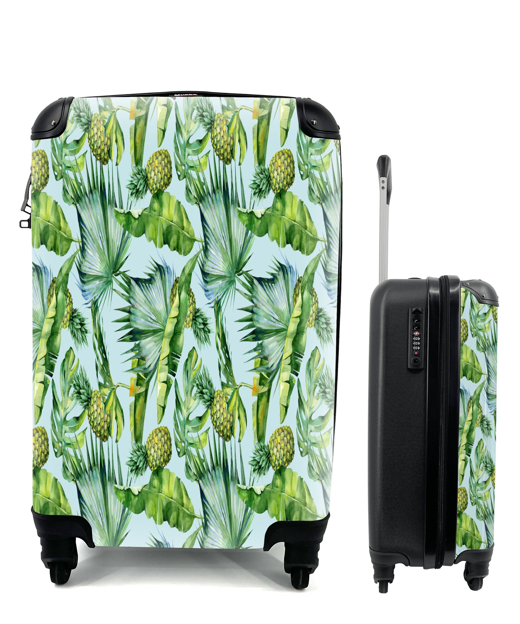 MuchoWow Handgepäckkoffer Vintage - Blätter - Ananas, 4 Rollen, Reisetasche mit rollen, Handgepäck für Ferien, Trolley, Reisekoffer