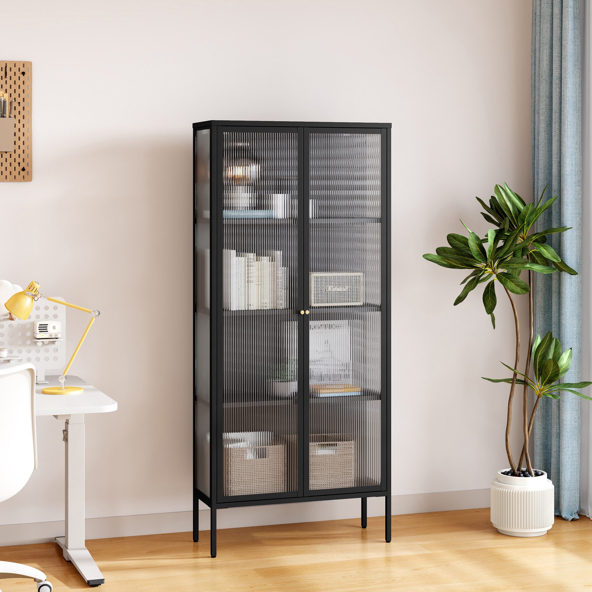 en.casa Standvitrine »Vinterhavn« mit 2 Türen 180 x 80 x 35 cm Stahl Schwarz