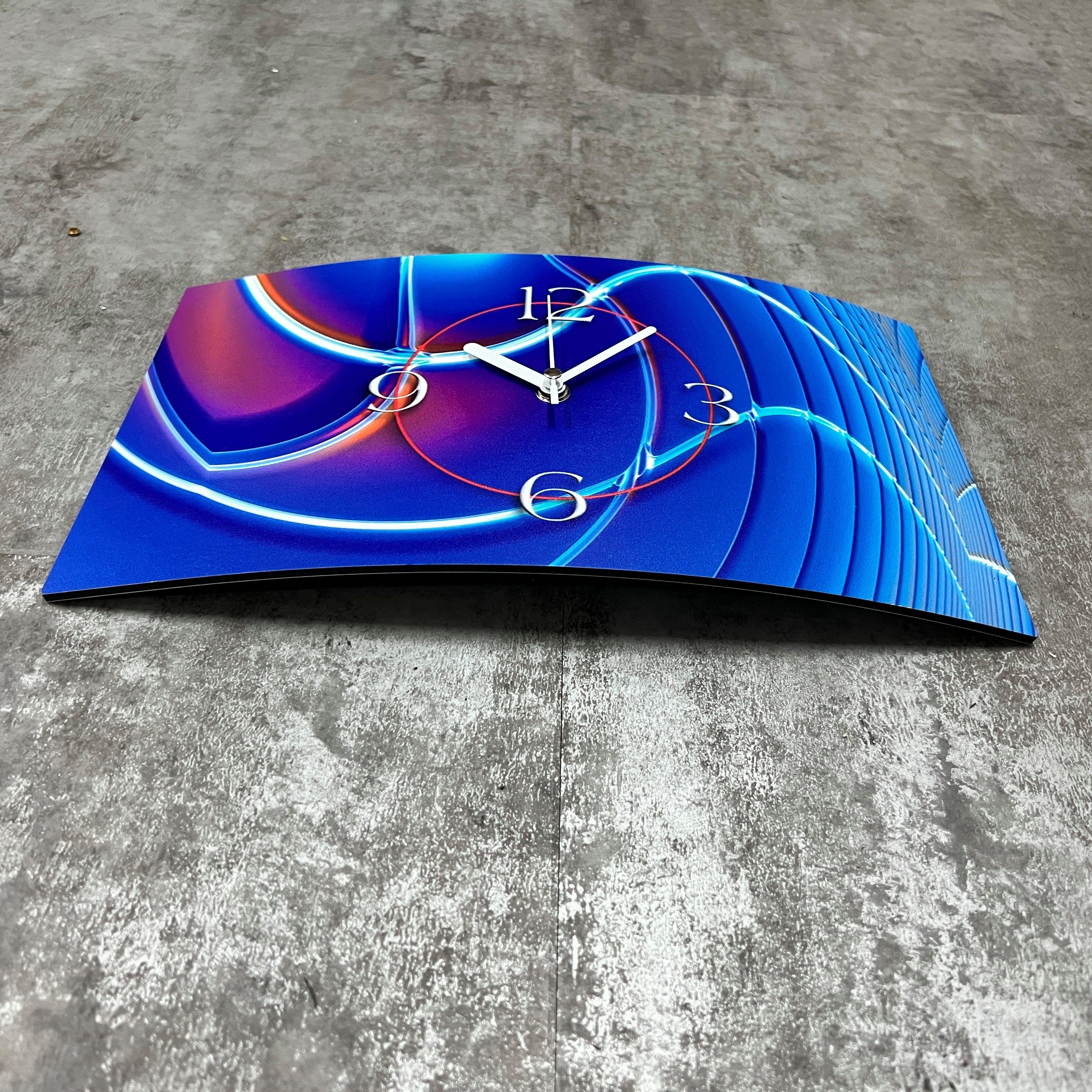 dixtime Wanduhr Abstrakt (Einzigartige modernes blau Design Wanduhr Alu-Dibond) Digital Designer Wanduhren Art aus 4mm 3D-Optik