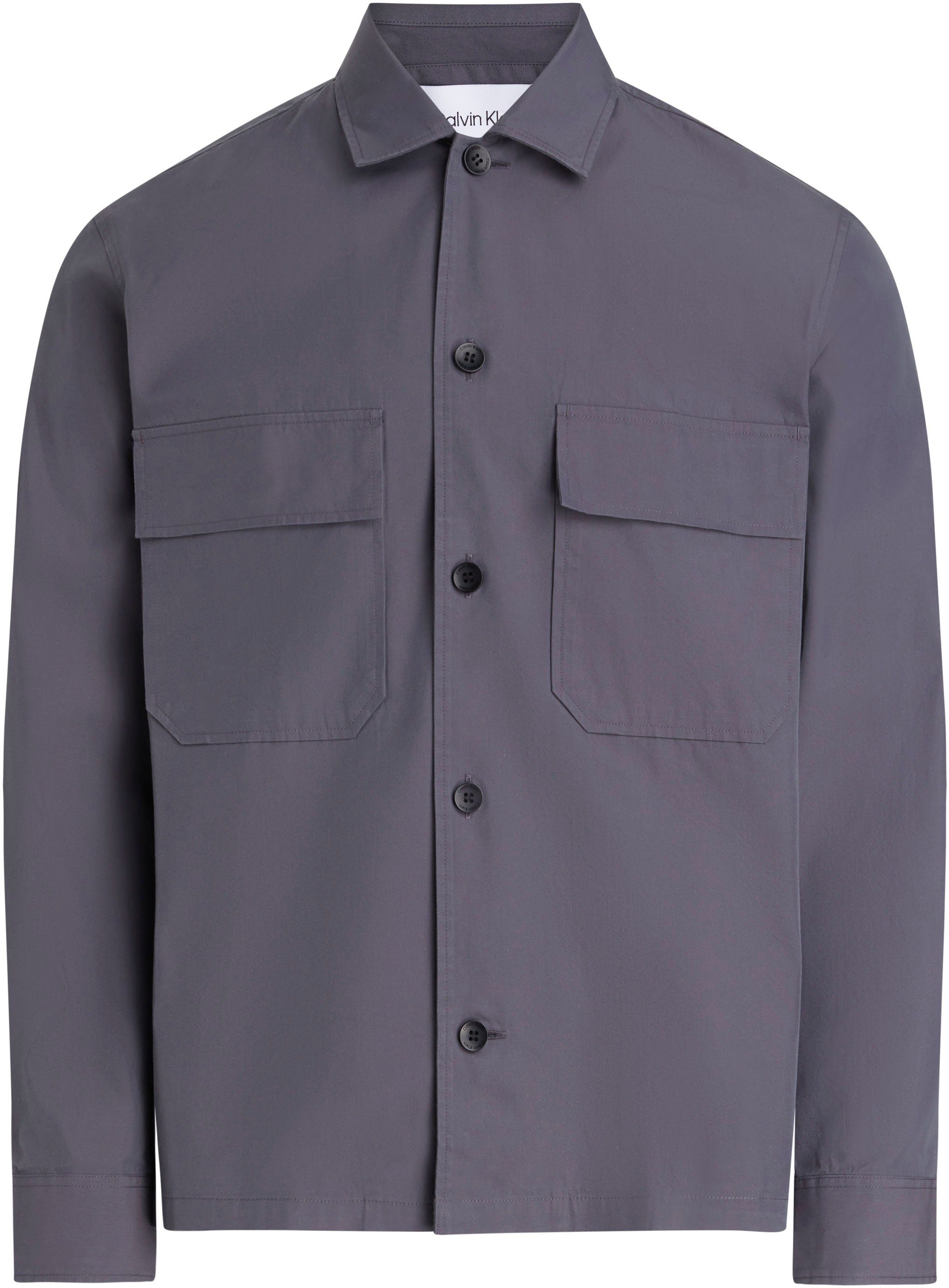 Klein Knopfleiste OVERSHIRT Calvin Big&Tall Langarmhemd grau mit NYLON BT_COTTON