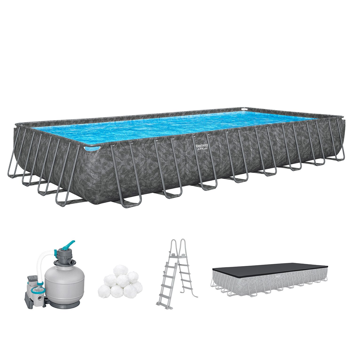 Bestway Framepool APX365™ (Set, Inkl. Sandfilter, 956 x 488 x 132 cm), Integrierter Ganzjahresschutz Polar-Shield