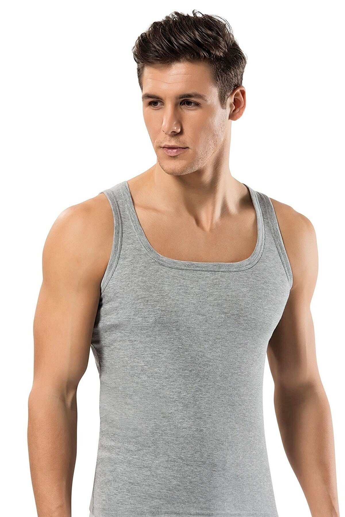 Selef Creation Unterhemd Unterhemd Tank Top 100% Baumwolle (6er Set) Grau