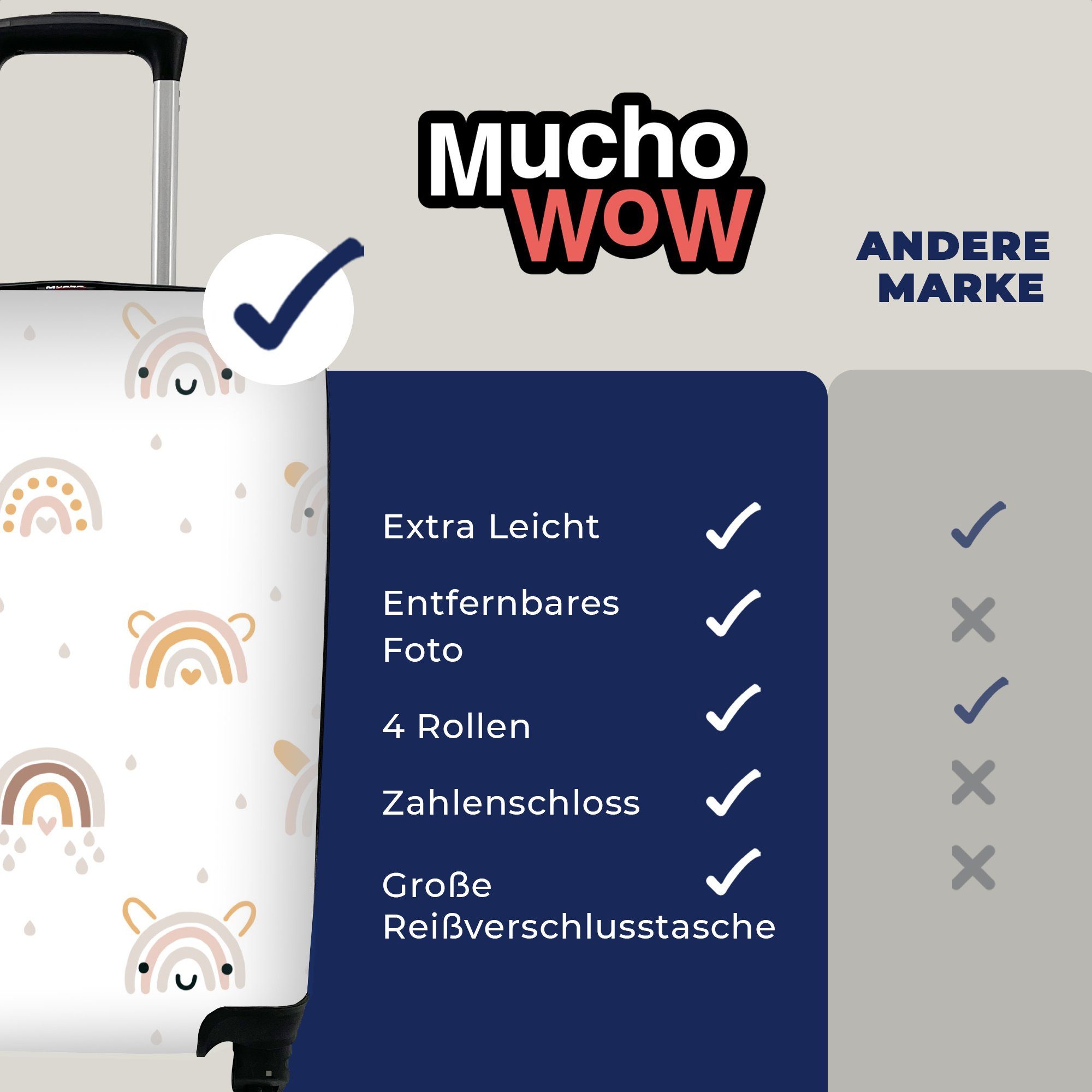 MuchoWow Handgepäckkoffer Muster Ferien, Reisekoffer 4 für mit Regenbogen - Reisetasche Rollen, - Trolley, Tropfen, rollen, Handgepäck
