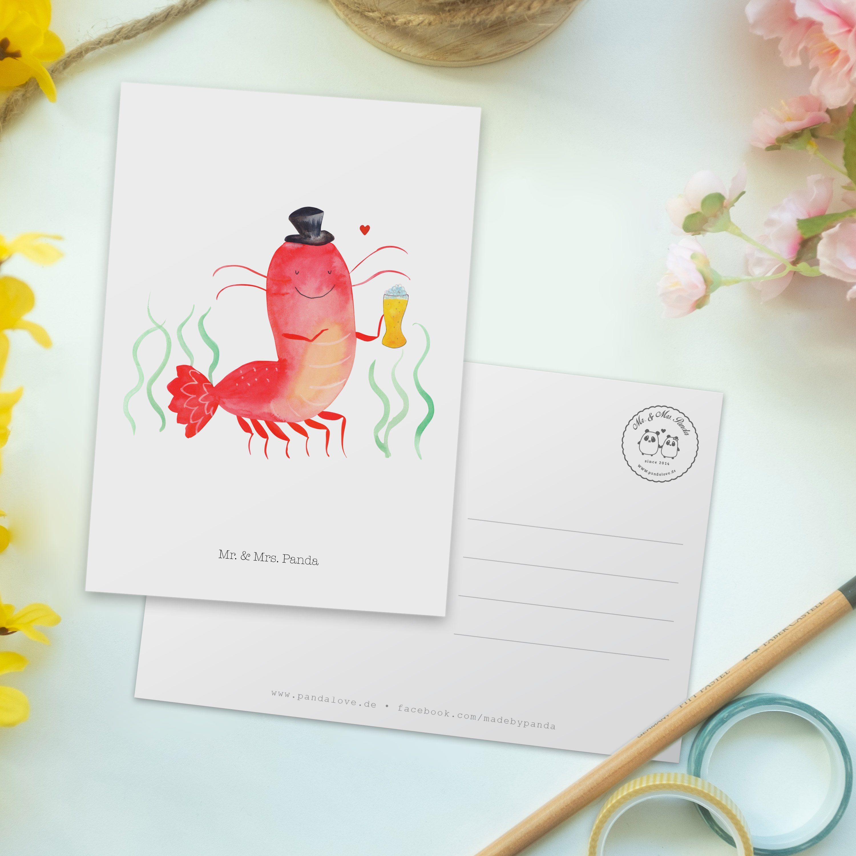 Geschenk, Hummer Weiß Panda Mrs. - Geburtstagskarte, Mr. Weizen Urlaub, mit Meeres - Postkarte &