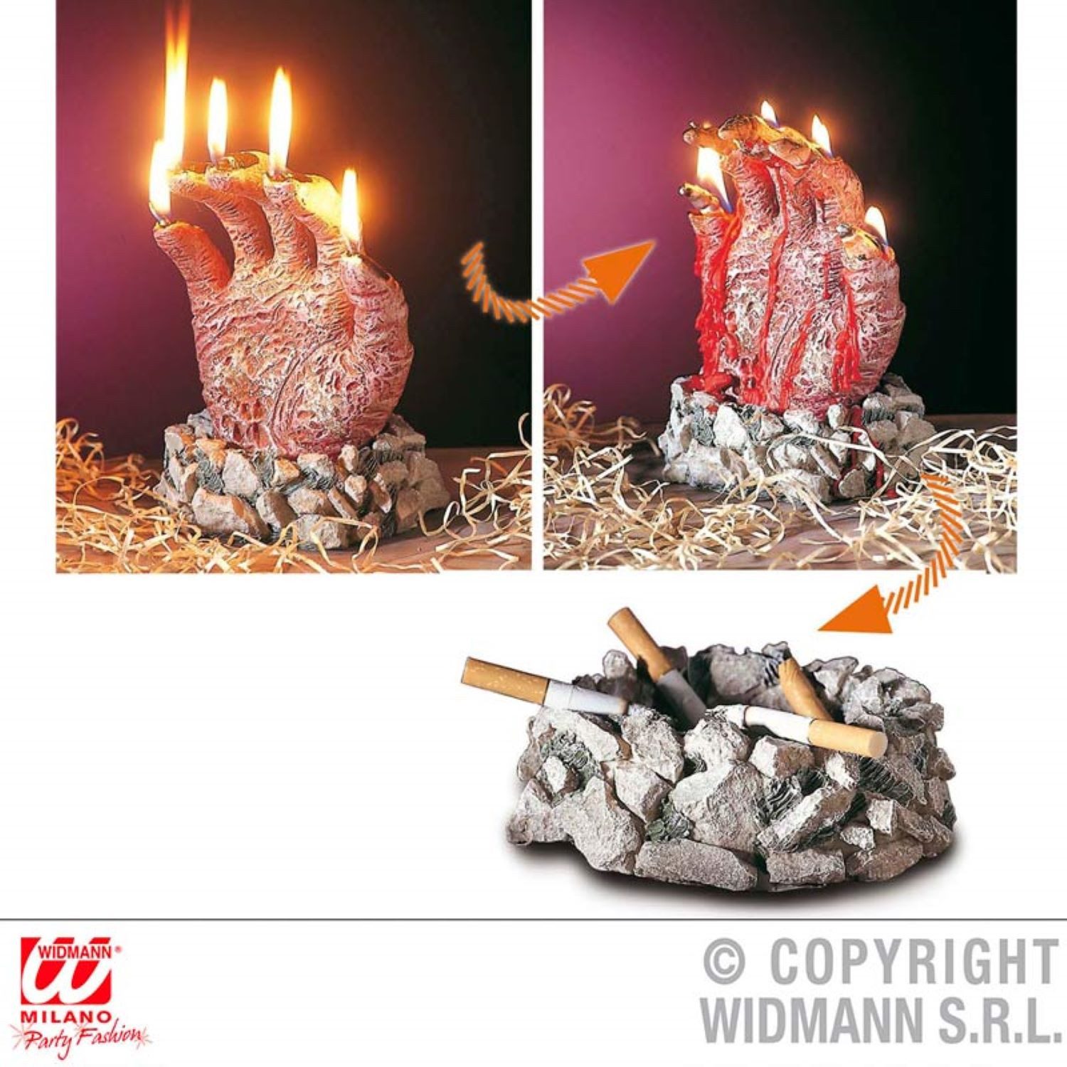 Widmann S.r.l. Geburtstagskerze Kerze Halloween m. Aschenbecher Hand oder Grabstei