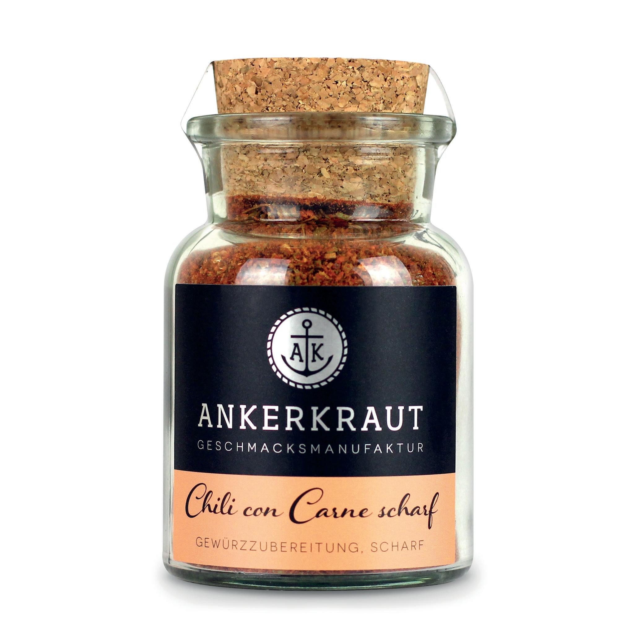 Ankerkraut Gewürz Chili con Carne, scharf, Chili con Carne, scharf, 80g im Korkenglas