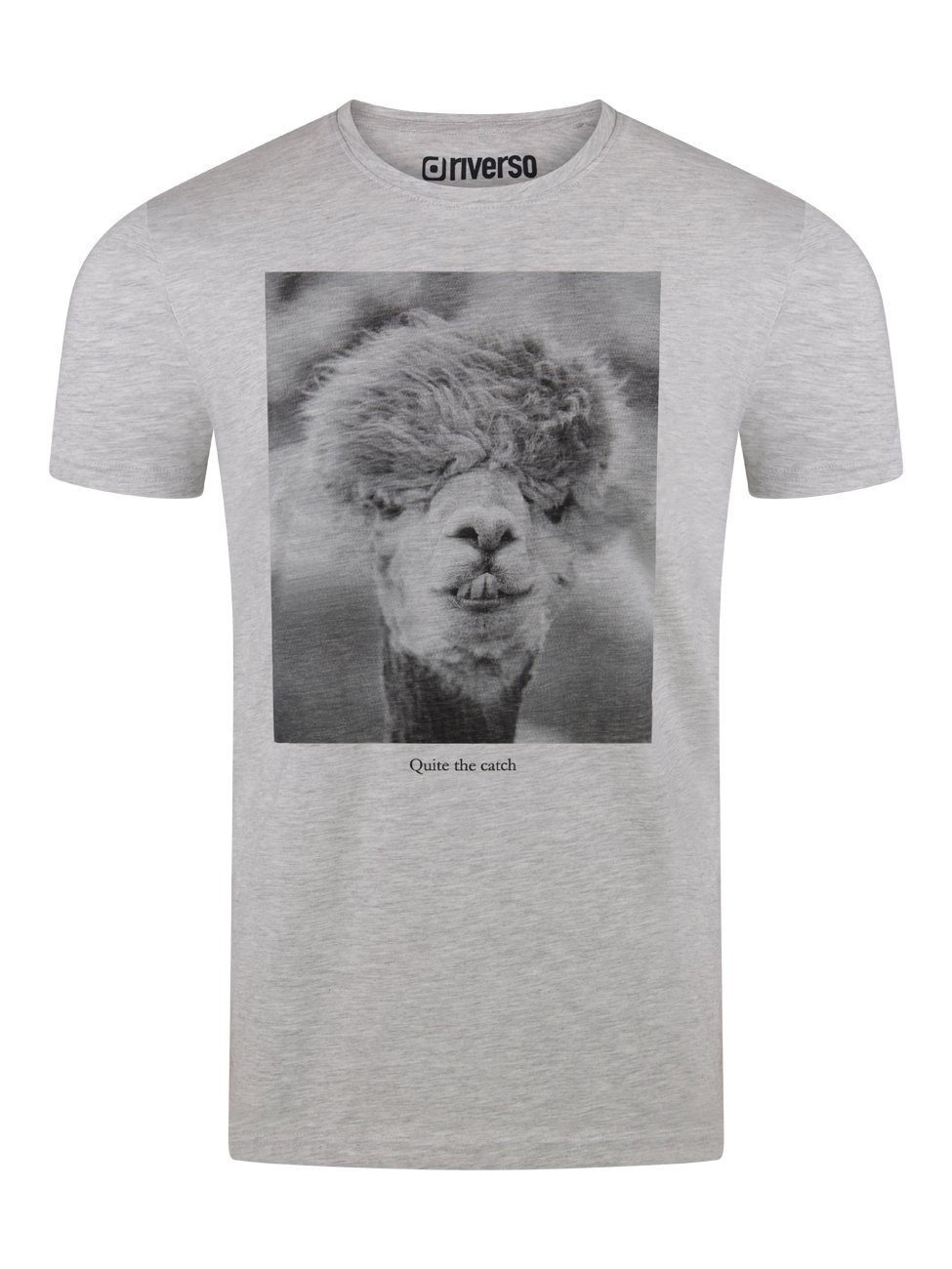 riverso T-Shirt Herren Fotoprintshirt RIVCharly Regular Fit (1-tlg) Kurzarm Tee Shirt mit Rundhalsausschnitt Hellgrau (AJD)