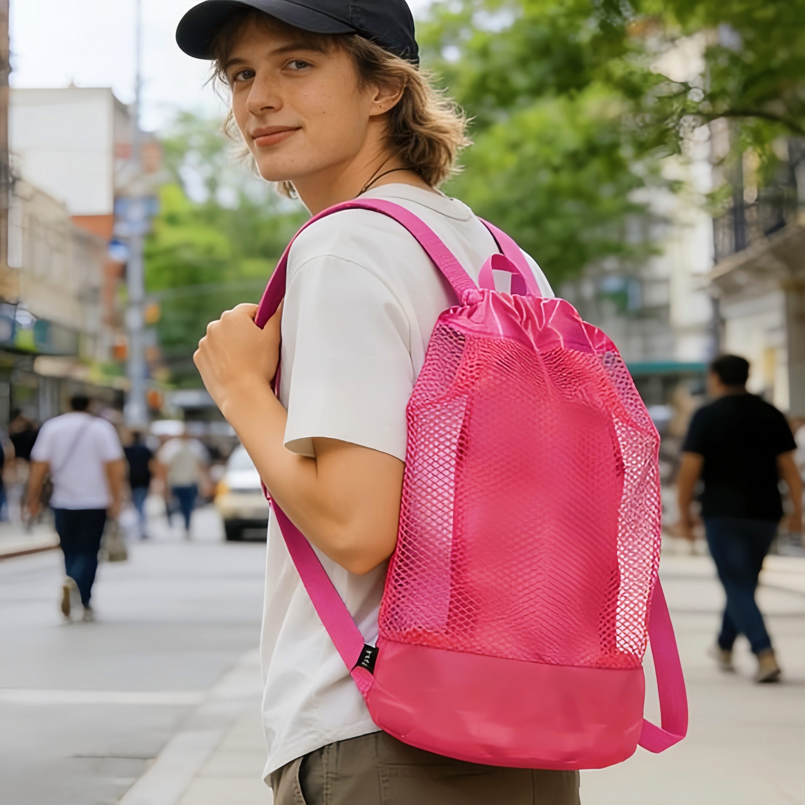 FOUORTUNATE-BEE Strandtasche Strandspielzeug Netzbeutel Kinder Mesh Rucksack mit Kordelzug Groß, Für Strand Sandkasten Reisen Muscheln Handtuch Snacks und Spielzeug